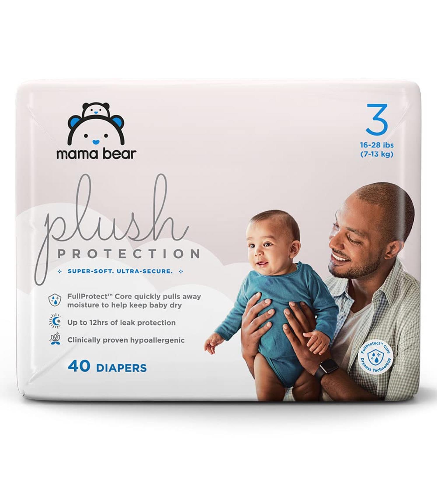 Mama Bear Plush Protection Size 3 Diapers - Hypoallergenic & Ultra-Soft, Dermatologist Tested, 40 Count - For 16-28 lb Babies - Buy Online on GoSupps.com