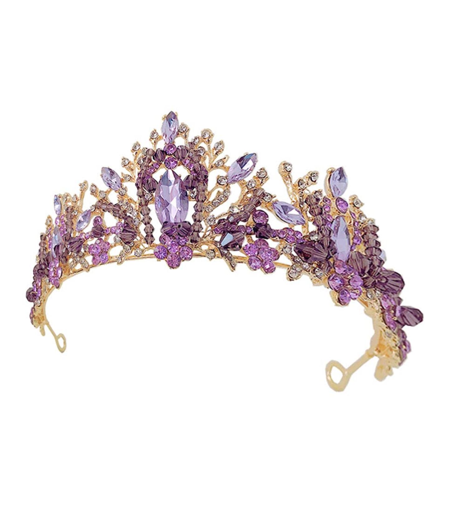 Lurrose Vintage Baroque Queen Crown | Purple Violet Crystal Tiara | Rhinestone Wedding & Gothic Headpiece for Women & Girls - Buy Online on GoSupps.com