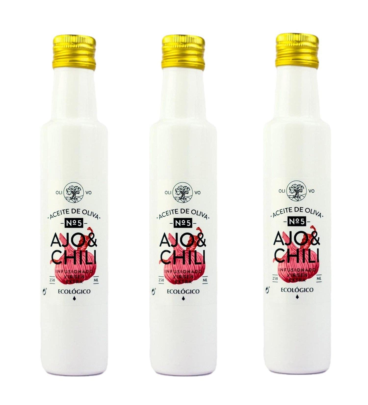Lot 3x Organic Extra Virgin Olive Oil - Infused with Garlic and Chili - 250ml bottle
