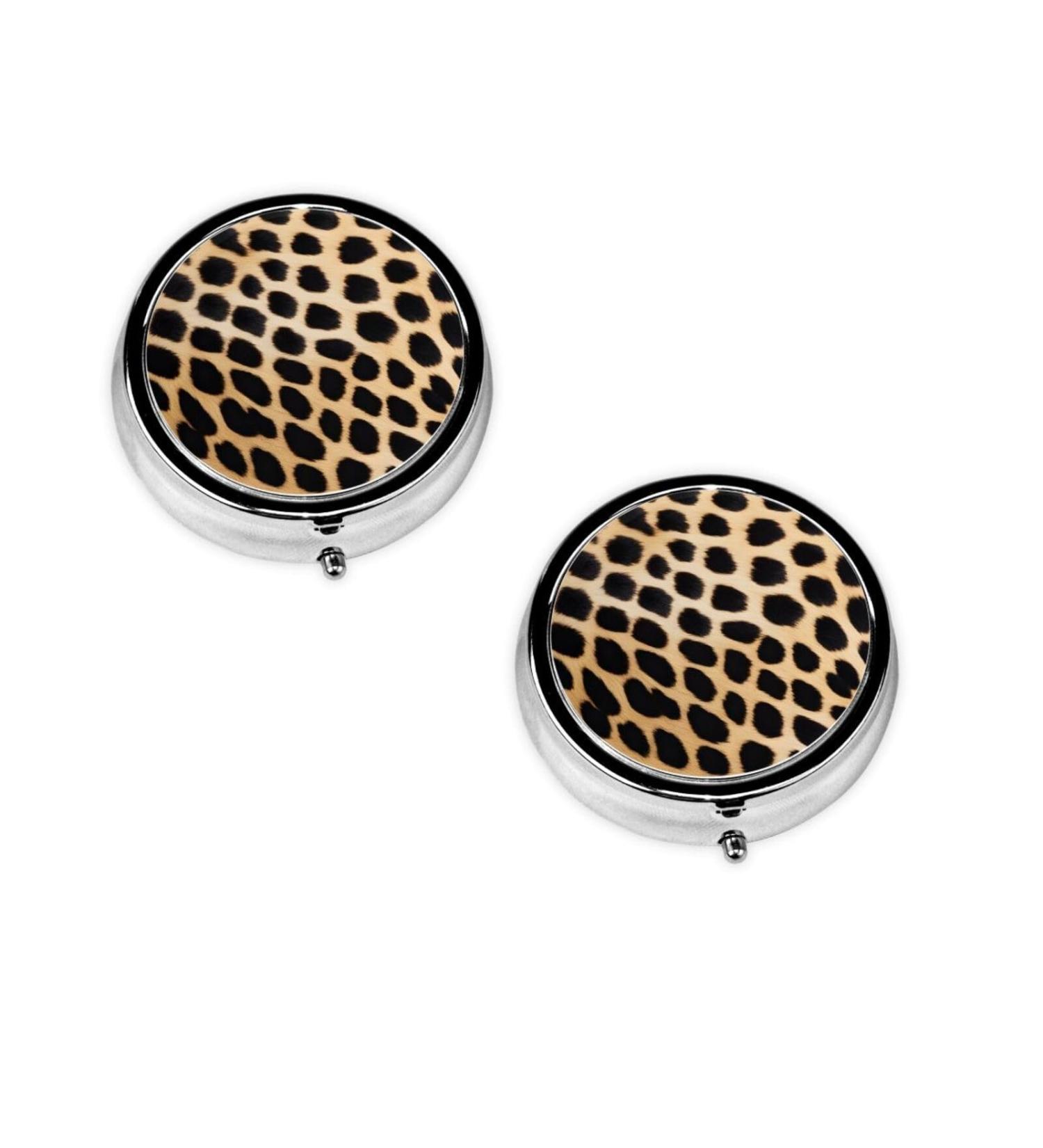 Rough Leopard Print Round Pill Box - 3 Compartment Travel Organizer for Meds & Vitamins | Mini Decorative Pocket Purse Case - Buy Online on GoSupps.com