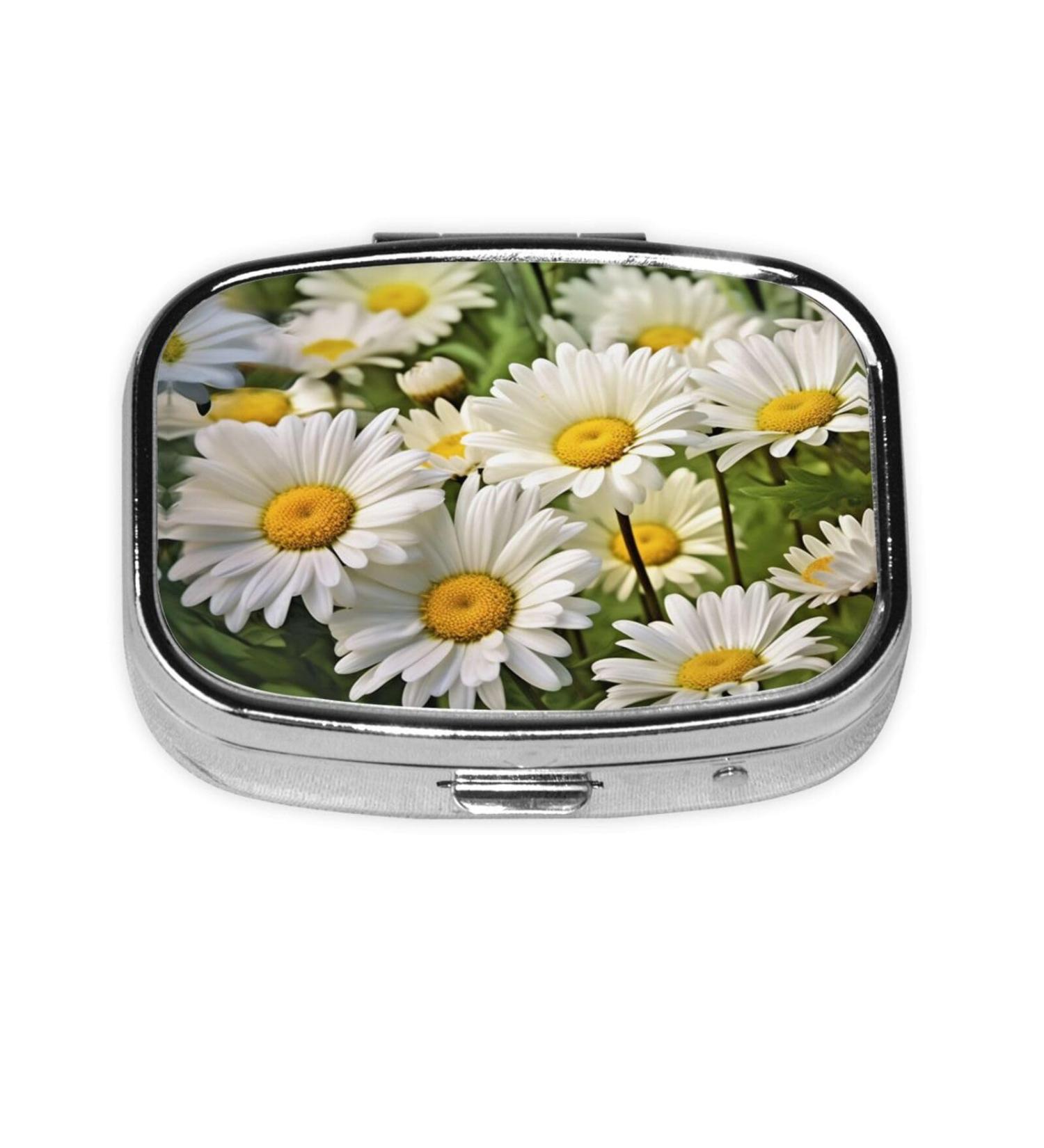 Floral Daisies 2 Compartment Pill Case | Cute Travel Pill Box Organizer for Purse & Gifts - Buy Online on GoSupps.com