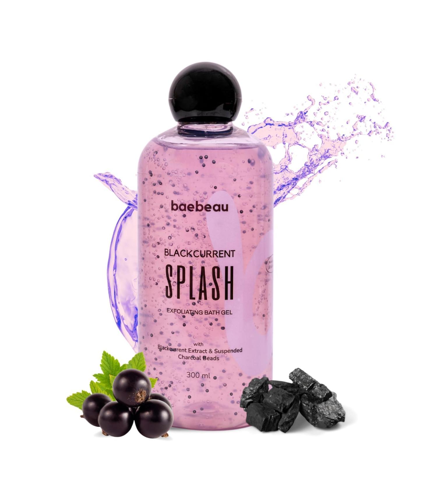 Ba ebeau Blackcurrant Splash Exfoliating Body Wash & Shower Gel for Men & Women | Gentle Exfoliation with Charcoal Beads - 300ml - Buy Online on GoSupps.com
