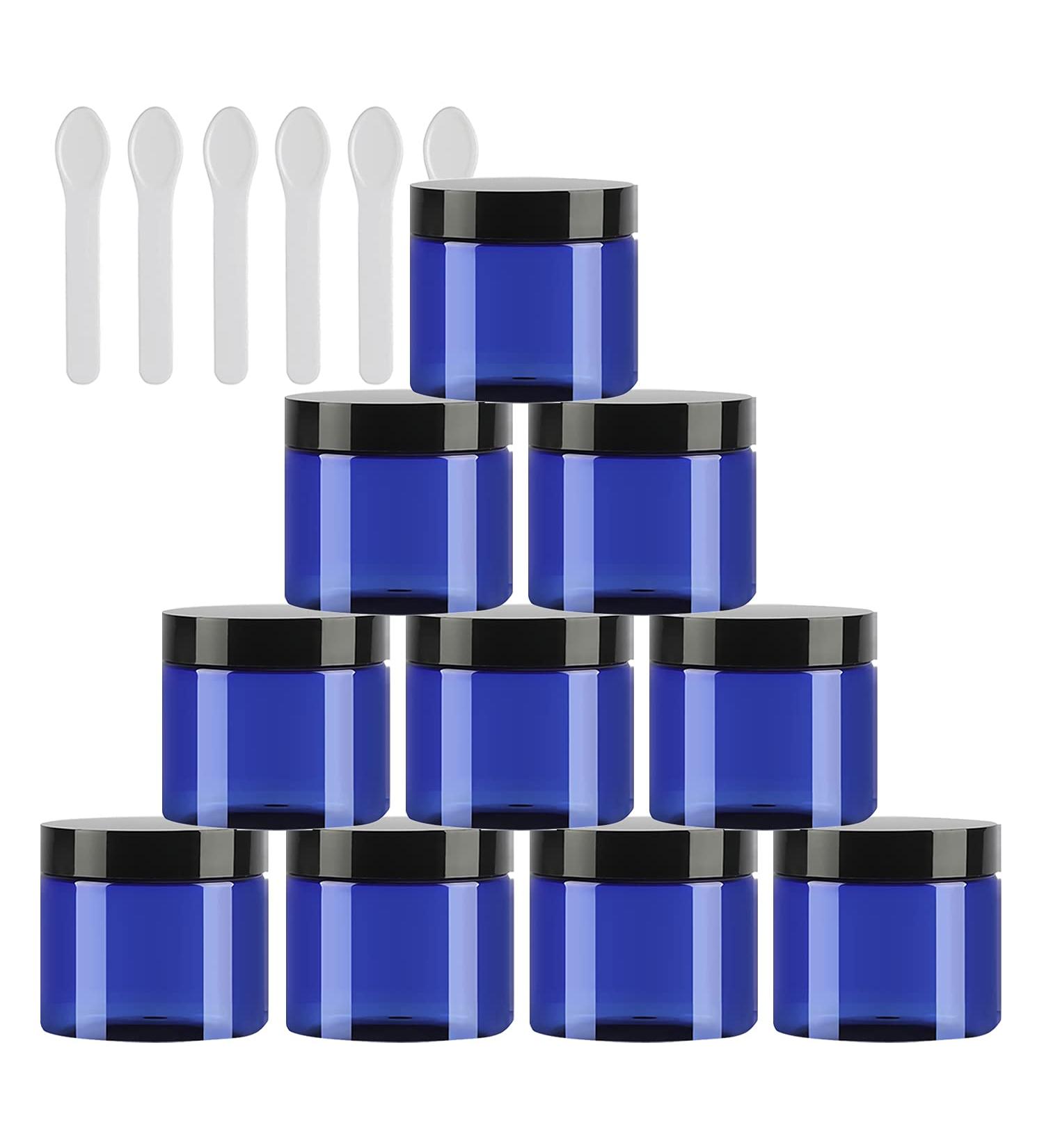 Tianzd 12 Pieces 50ml Blue Plastic Cream Cans with Black Lids & 6 Spatulas - Perfect for Cosmetics & Travel | International Shipping - Buy Online on GoSupps.com