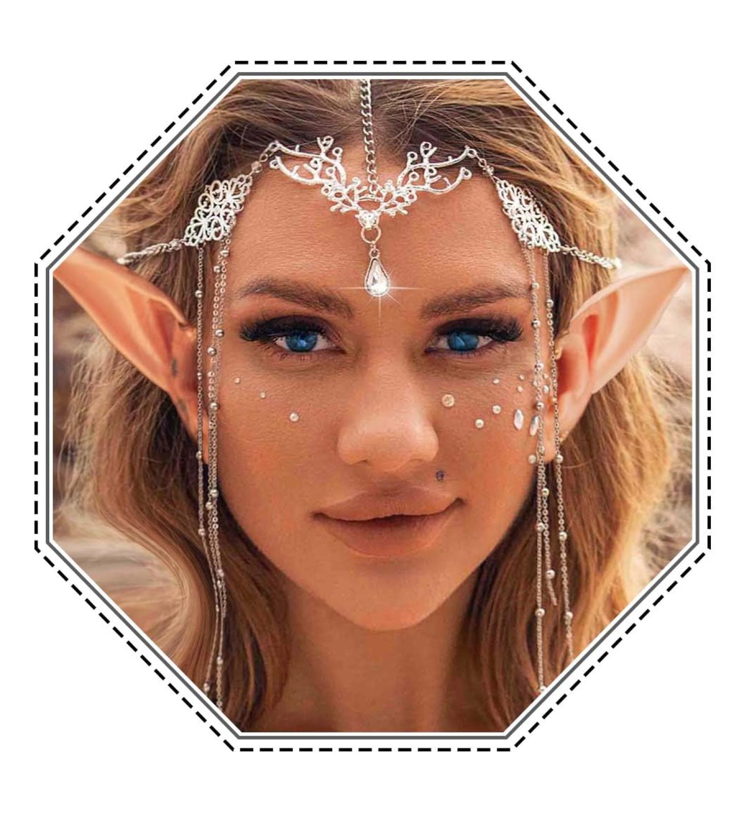 Jovono Boho Headchain with Fairy Elf Ears Silver Headpieces Festive Costume Hair Accessories for Women and Girls - Buy Online on GoSupps.com