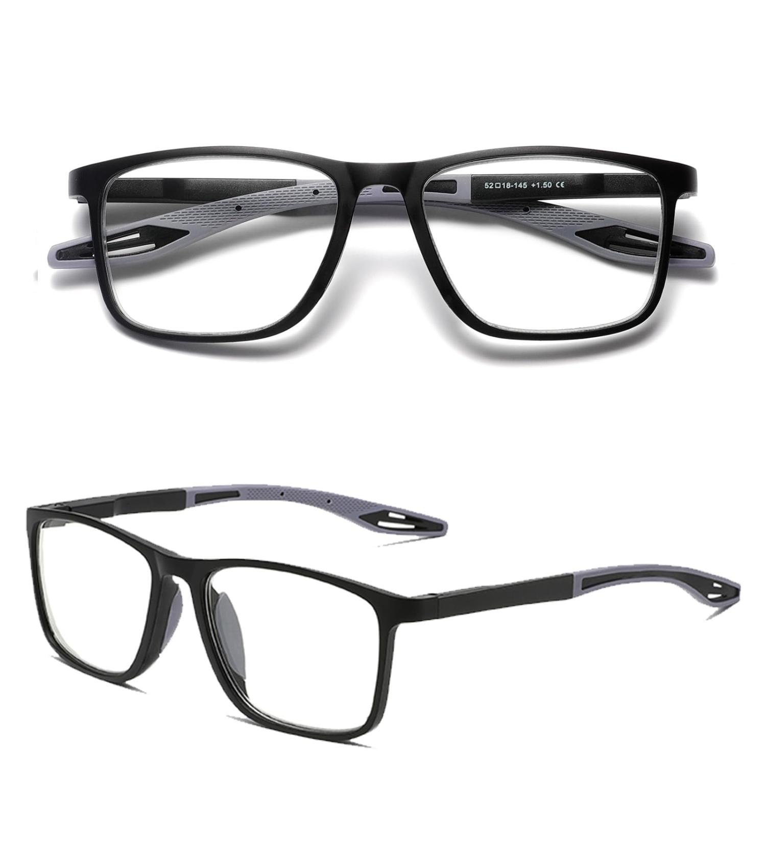 Hubeye TR90 Sport Reading Glasses for Men & Women - Flexible Anti-Blue Light Computer Glasses High-Quality Comfort Black/Gray 1.0 Diopters - Buy Online on GoSupps.com