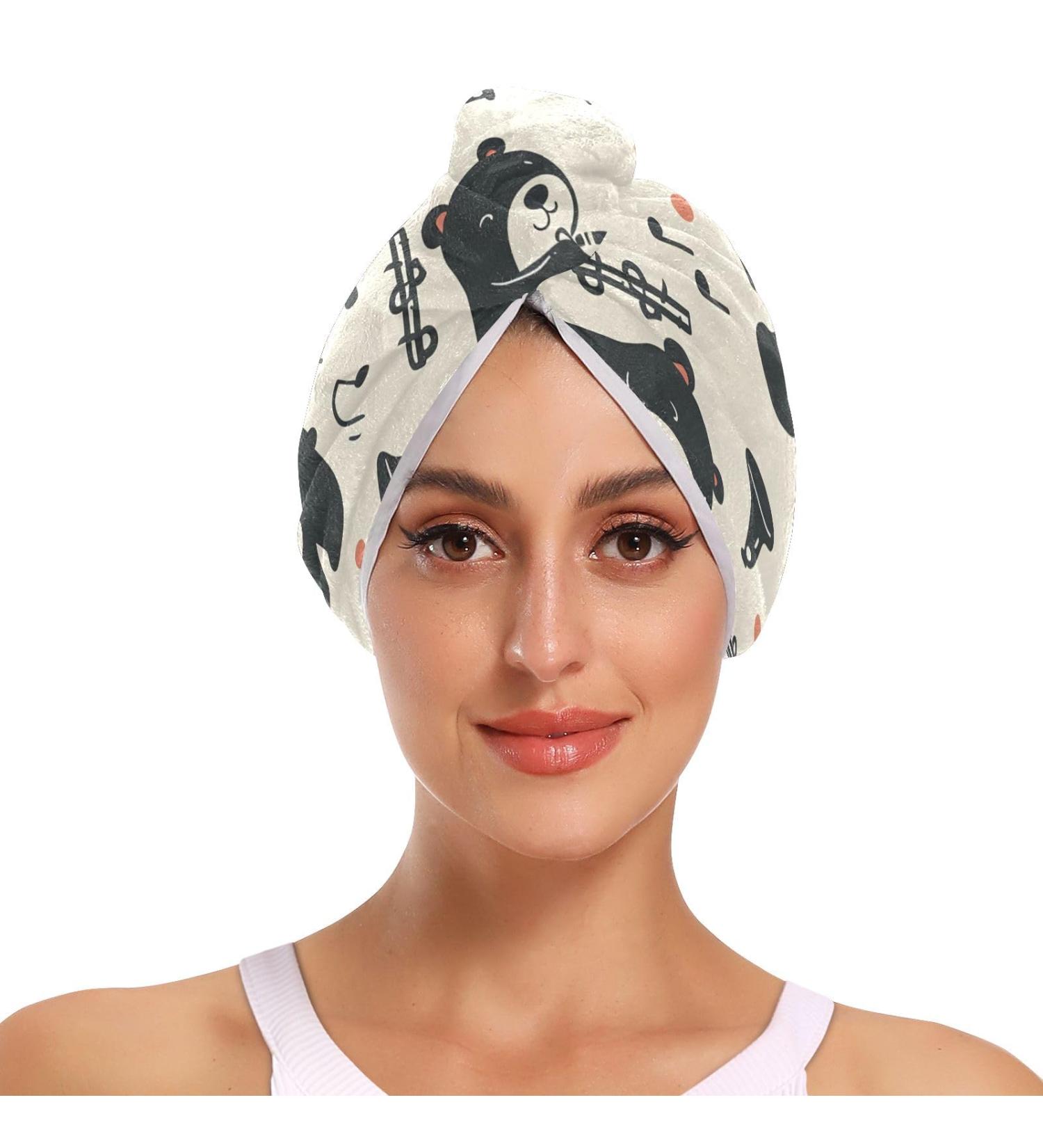 Super Absorbent Bears & Tube Music Hair Towel 2 Pack - Quick Dry Hair Turbans for Women & Girls - Buy Online on GoSupps.com