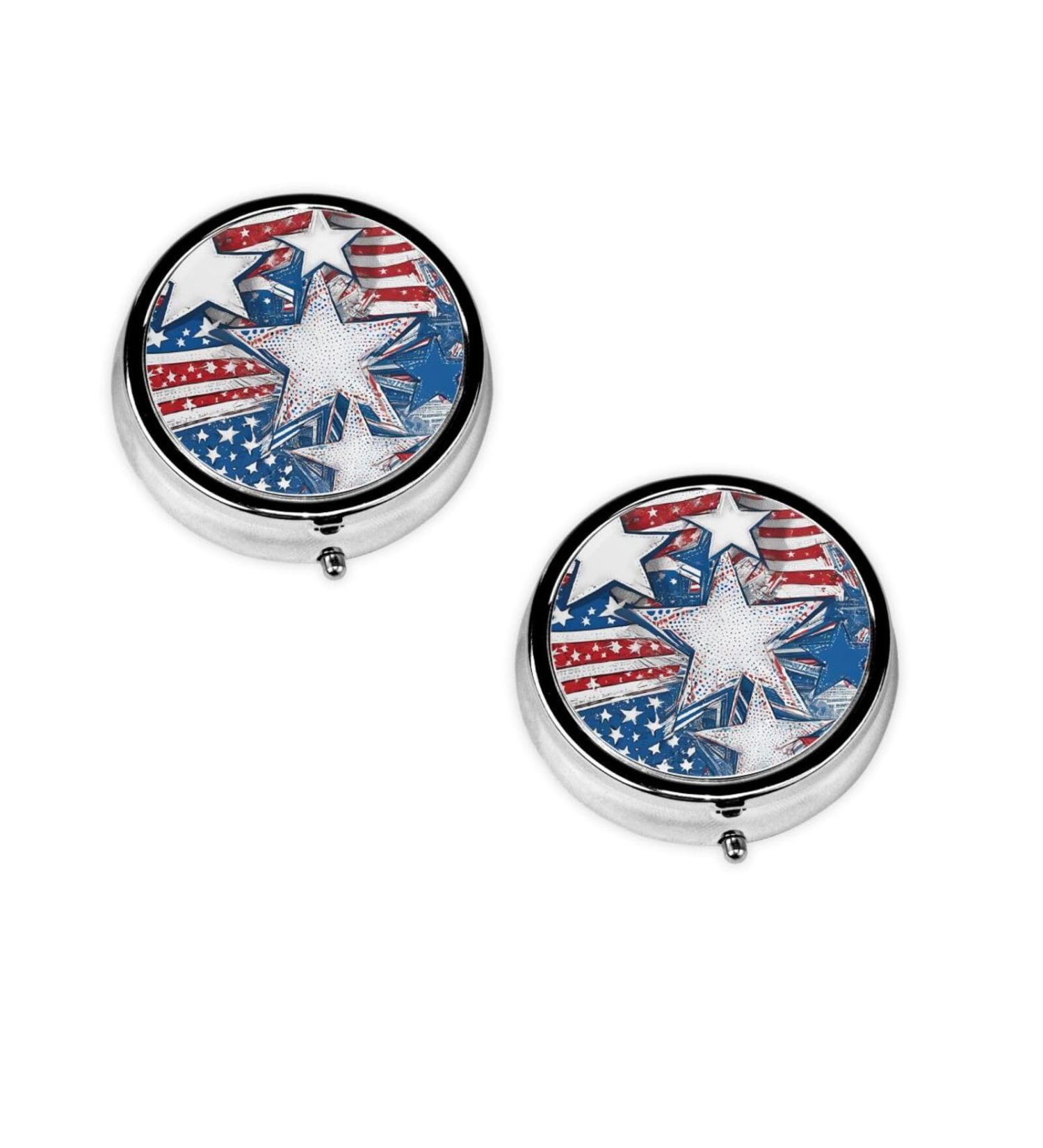 Patriotic Stars & Stripes Mini Round Pill Box | 3 Compartment Travel Organizer | Independence Day Pill Case for Home & Office - Buy Online on GoSupps.com