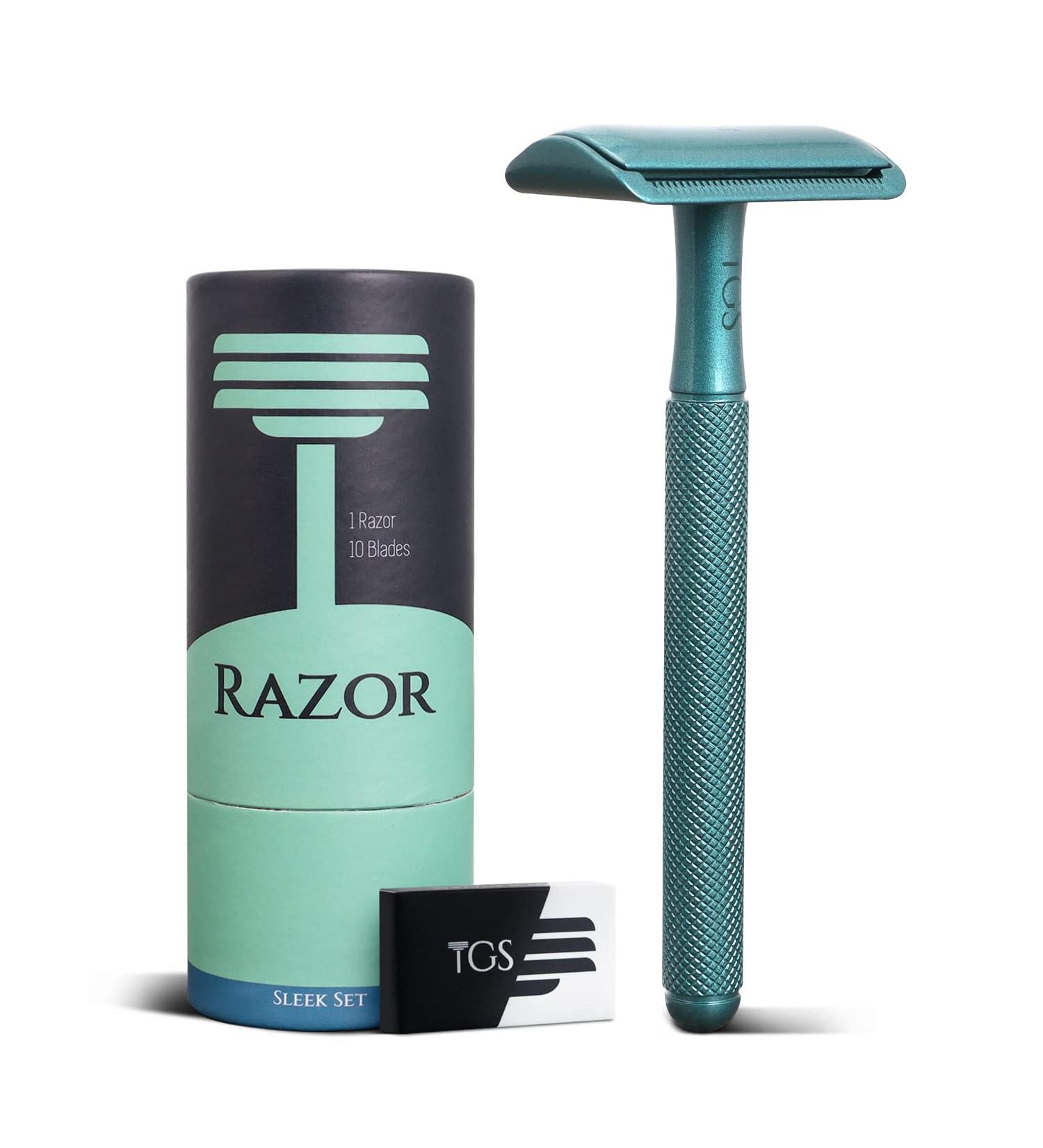 The Grooming Society Double Edge Safety Razor (Closed Comb) - Metal Safety Razor with 10 Blades (Blue) - Buy Online on GoSupps.com