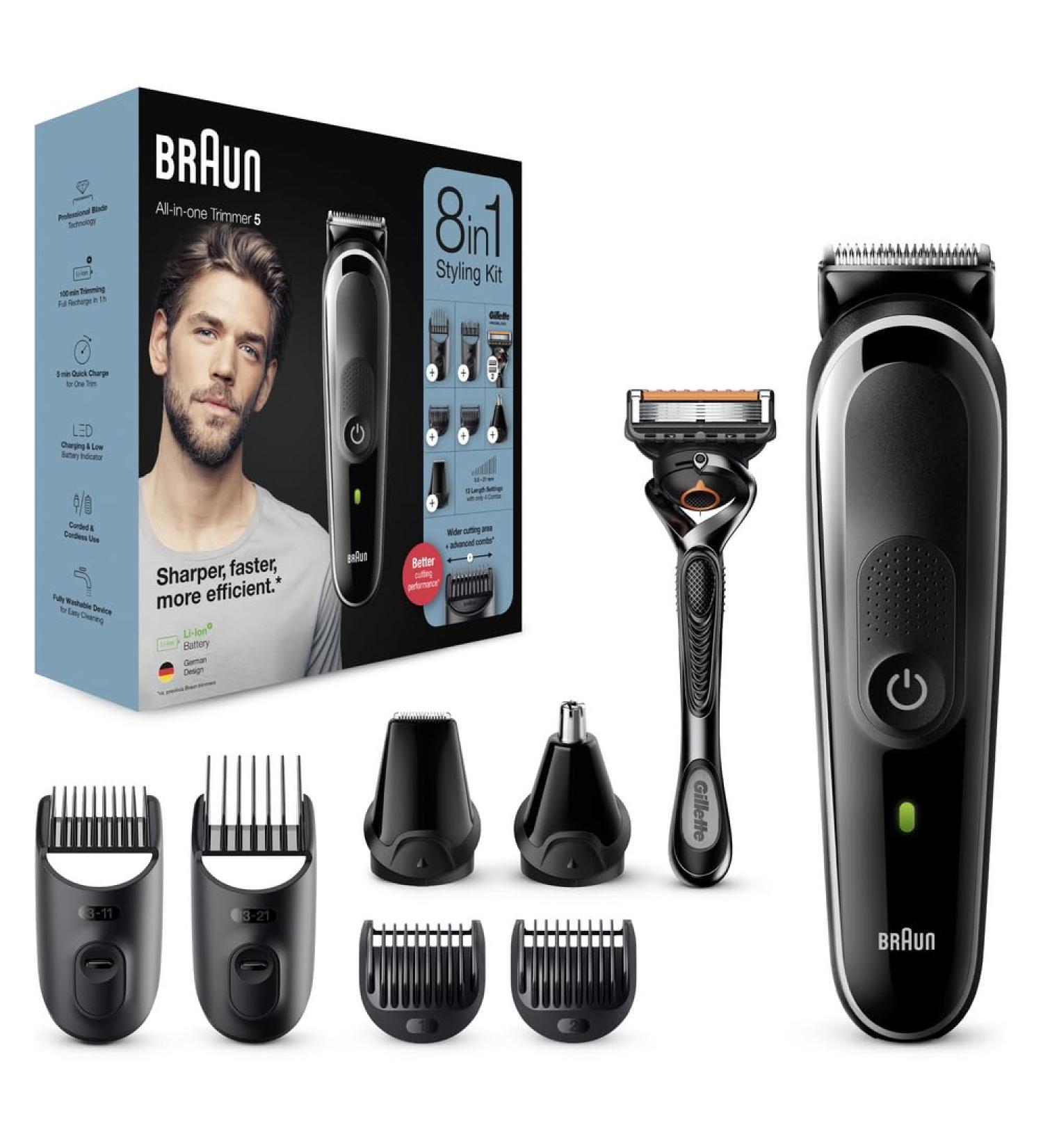 Braun 8-In-1 All-In-One Series 5 Grooming Kit | MGK5260 | Gifts for Men | UK 2 Pin Plug | Black/Grey - Buy Online on GoSupps.com