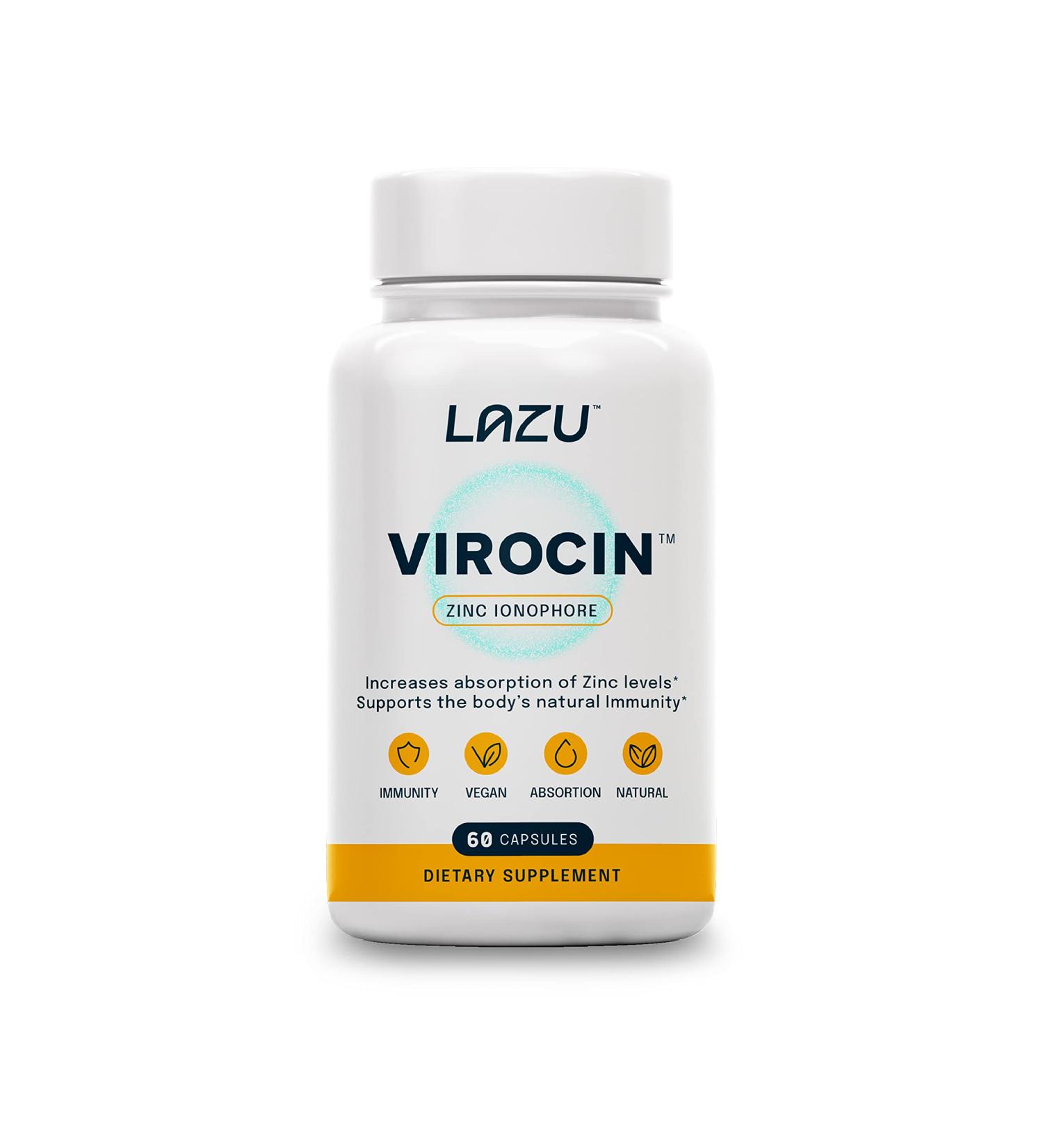 Lazu Virocin Zinc Supplement - Enhanced Immune Support with Zinc Ionophore, Vitamin C, and D3 - 60 Capsules - Buy Online on GoSupps.com