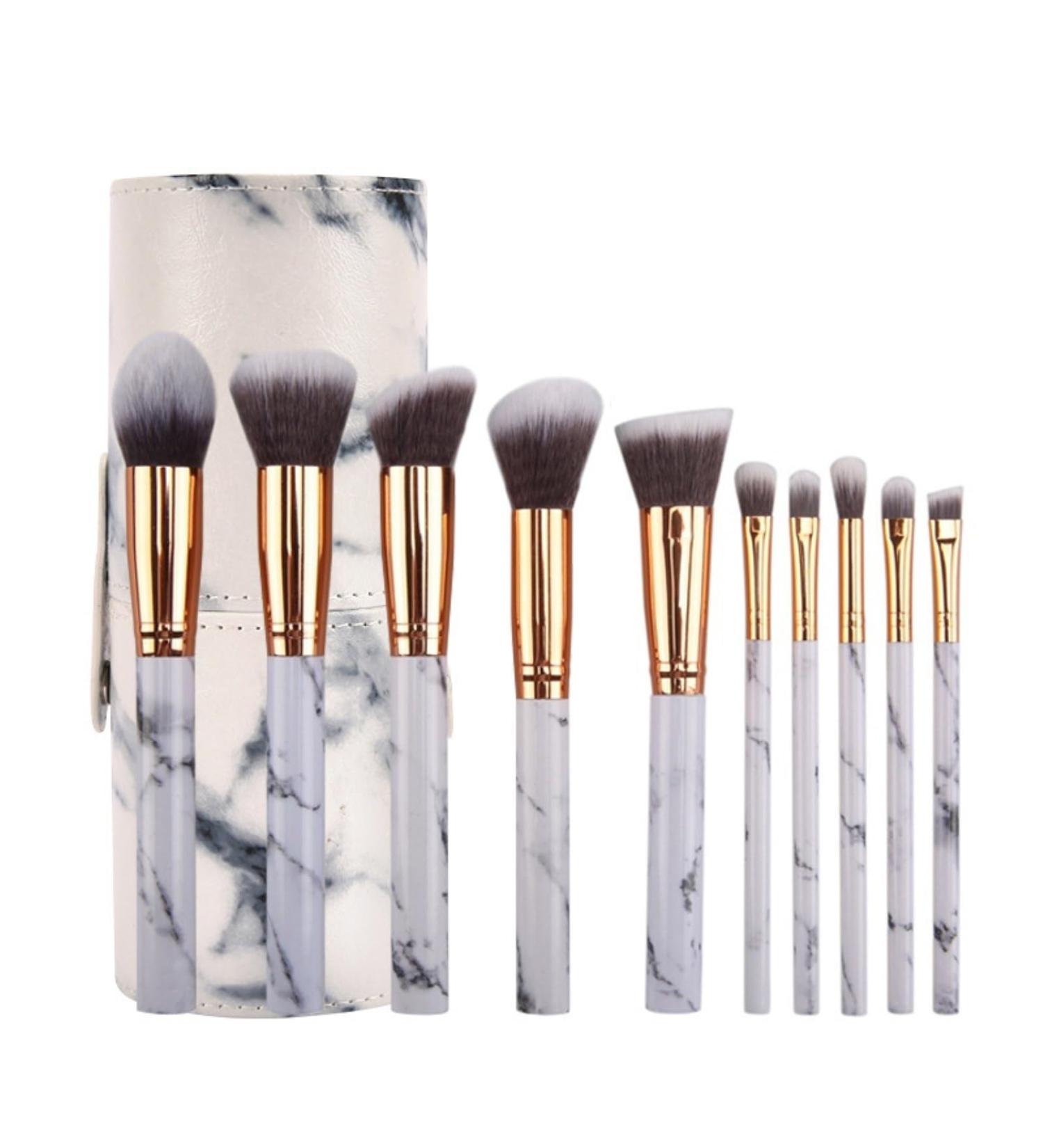 10-Piece Makeup Brush Set - Marble Handle Portable Beauty Tools for Ladies & Girls | International Shipping - Buy Online on GoSupps.com