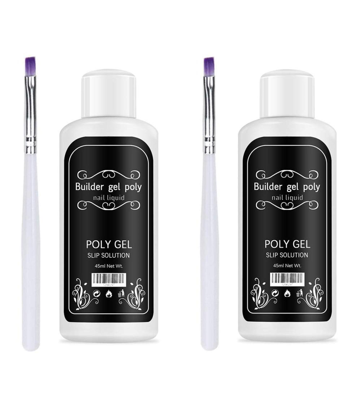 Ownest 2 Pcs Nail Extension Gel Liquid Solution 45ml with 2 Brushes - Quick Poly Gel Slip Solution for DIY Nail Art - Buy Online on GoSupps.com