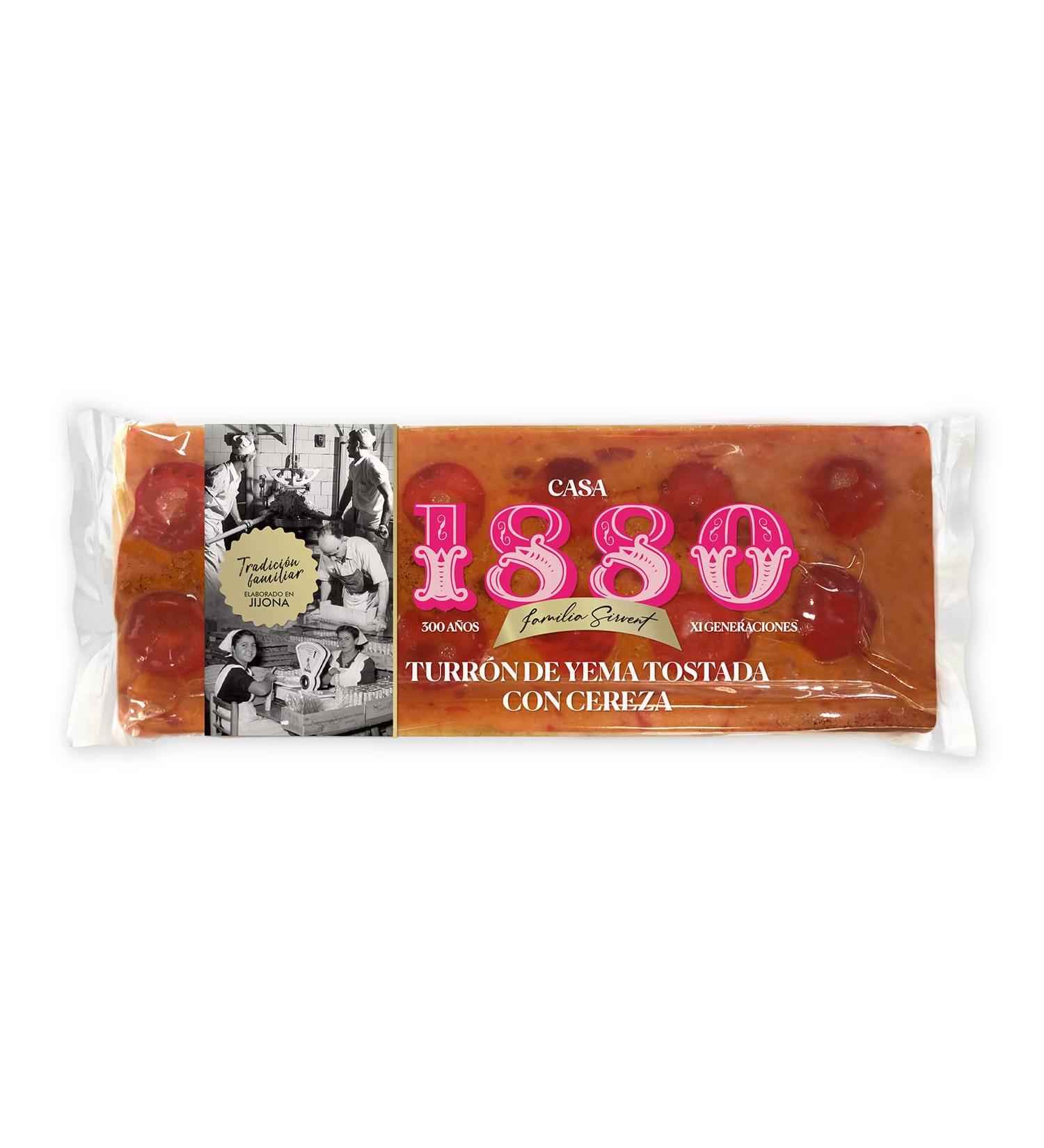 1880 - Caramelized Egg Yolk Turr n with Cherry "Rilsan" 300g Tablet with Selected Almonds Creamy Texture Supreme Quality Classic Turr n Traditional Recipe Christmas Gift