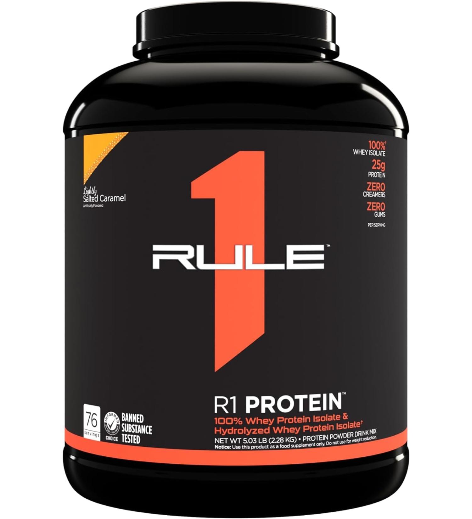 Rule 1 Protein | Super-Pure 100% Whey Isolate & Fast-Acting Whey Hydrolysate | 25 Grams Protein 4 Grams Glutamine & 6 Grams BCAAs Per Serving (5LB Lightly Salted Caramel) Lightly Salted Caramel 5LB - Buy Online on GoSupps.com