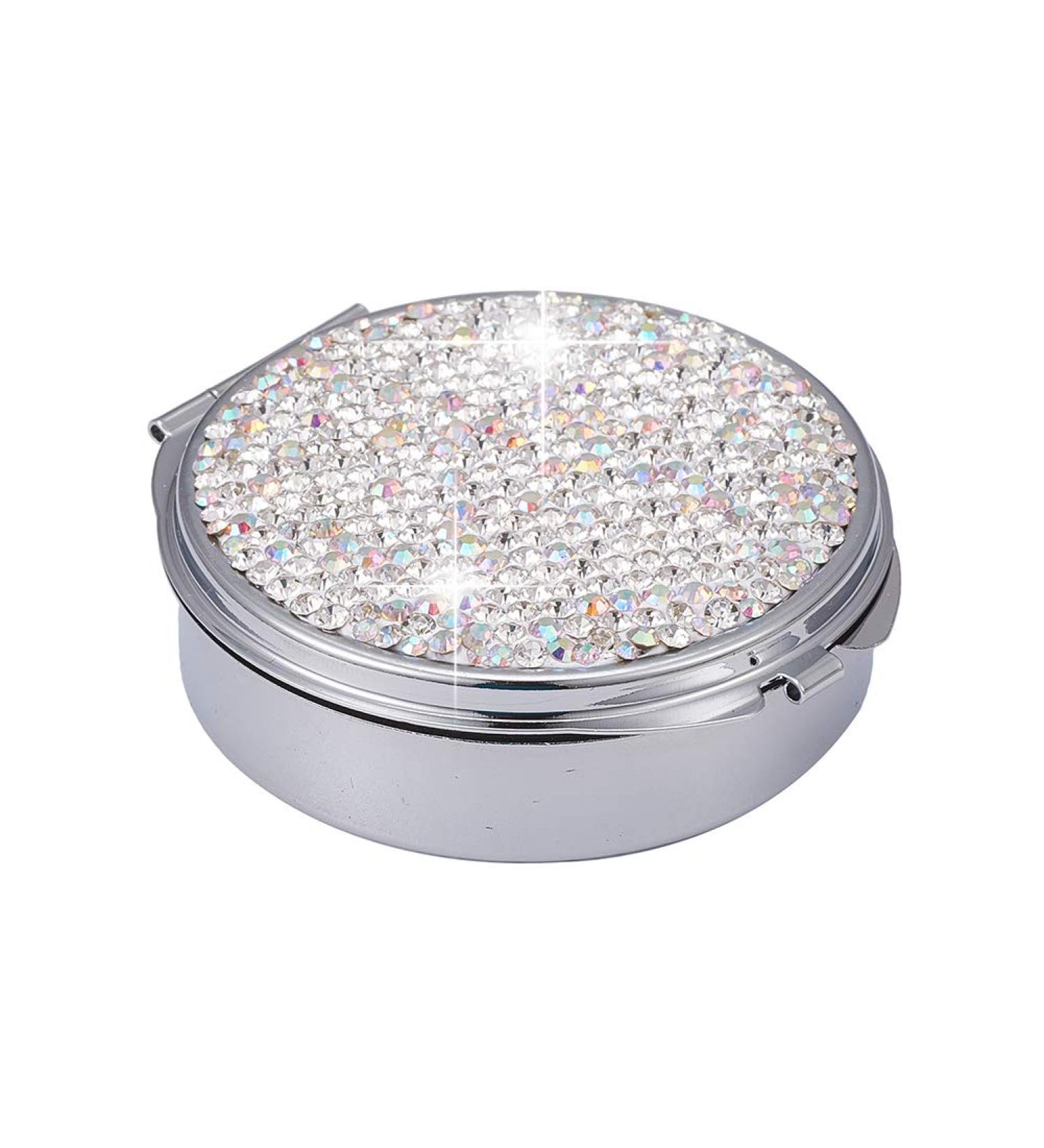 Xianghuang Technology Shiny Diamonds Pill Box - Compact 3 Compartment Medicine Organizer for Vitamins & Supplements - Stylish Pink & Silver Case for Pocket or Purse - Buy Online on GoSupps.com