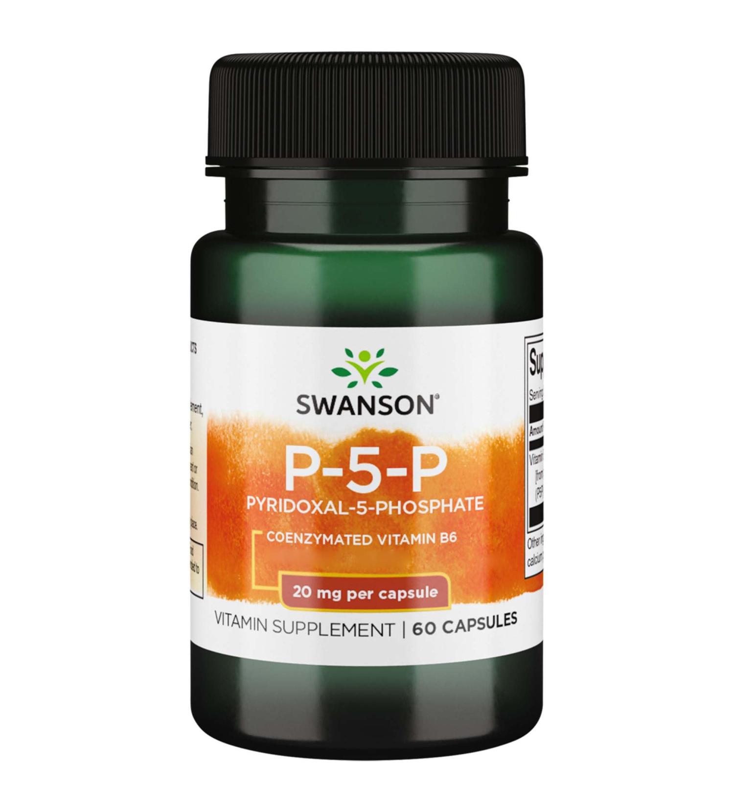 Swanson Pyridoxal-5-Phosphate (P-5-P) Vitamin B6 20mg 60 Capsules High-Dose SOYA-Free Gluten-Free GMO-Free