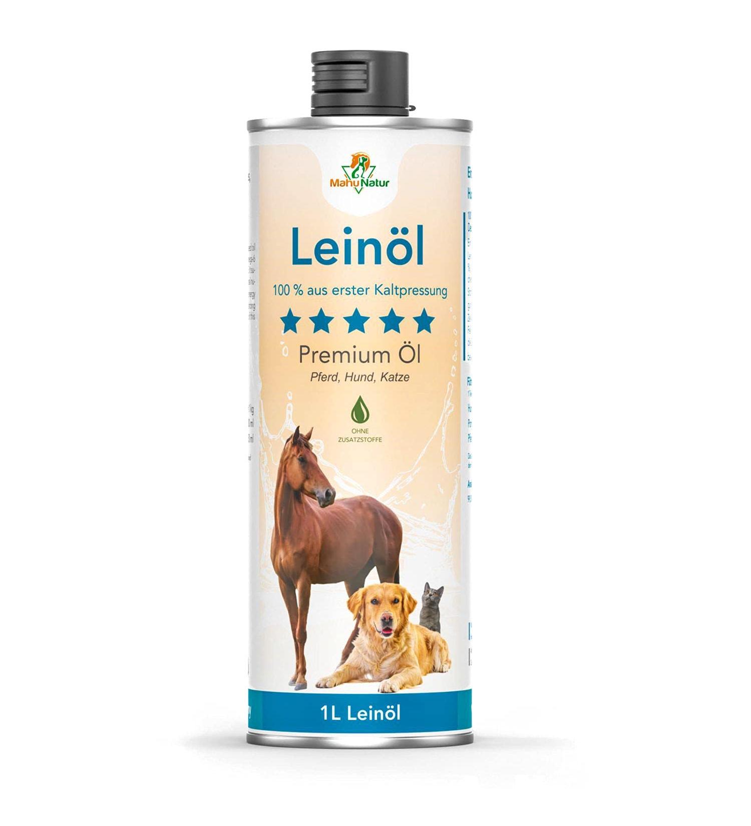 Mahu Nature Linseed Oil for Dogs 1L - Omega 3 & 6 Fatty Acids - Natural BARF Oil for Dogs Cats & Horses - Eco-Friendly 1000ml Recyclable Can - Buy Online on GoSupps.com