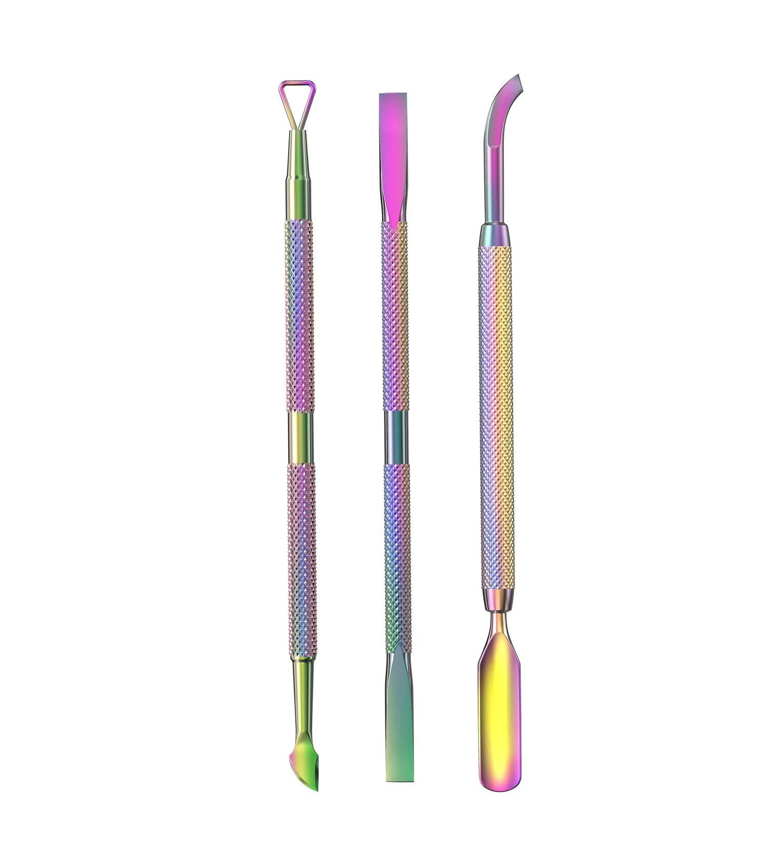 Cuticle Pusher Acetone/Gel/Nail Polish Remover Stainless Steel Professional 3pcs Set Cuticle Scraper Fingernails & Toenails Clean Manicure Tools Cuticle Care for Women&Girl opove CP-3 (Rainbow Color) B-rainbow Color - Buy Online on GoSupps.com