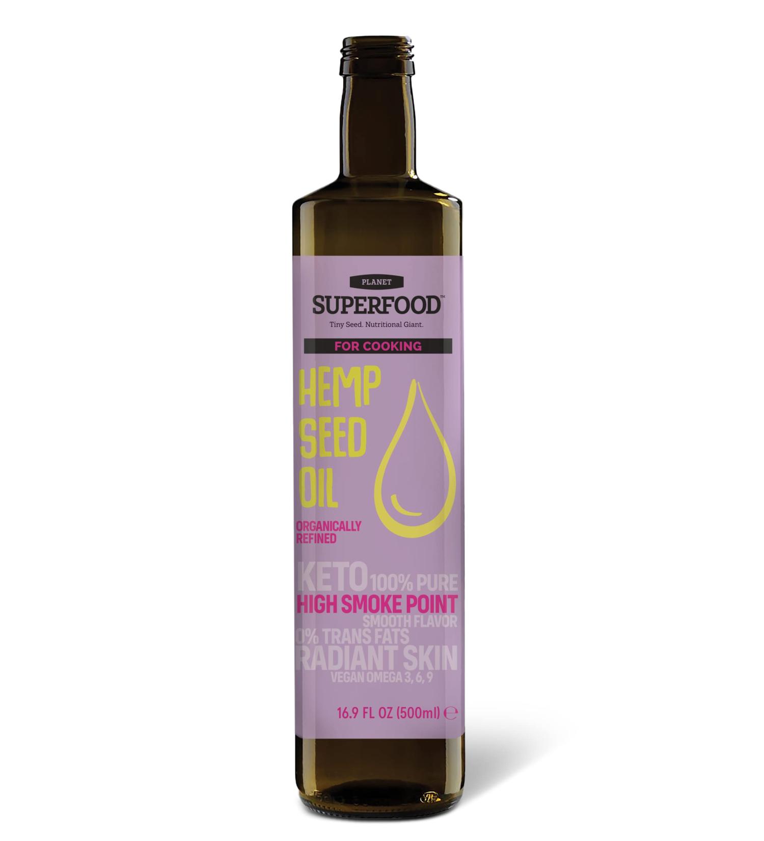 Organic Certified Refined Hemp Seed Oil 500ml - High Smoke Point Vegan Omega 3-6-9 for Cooking - Buy Online on GoSupps.com