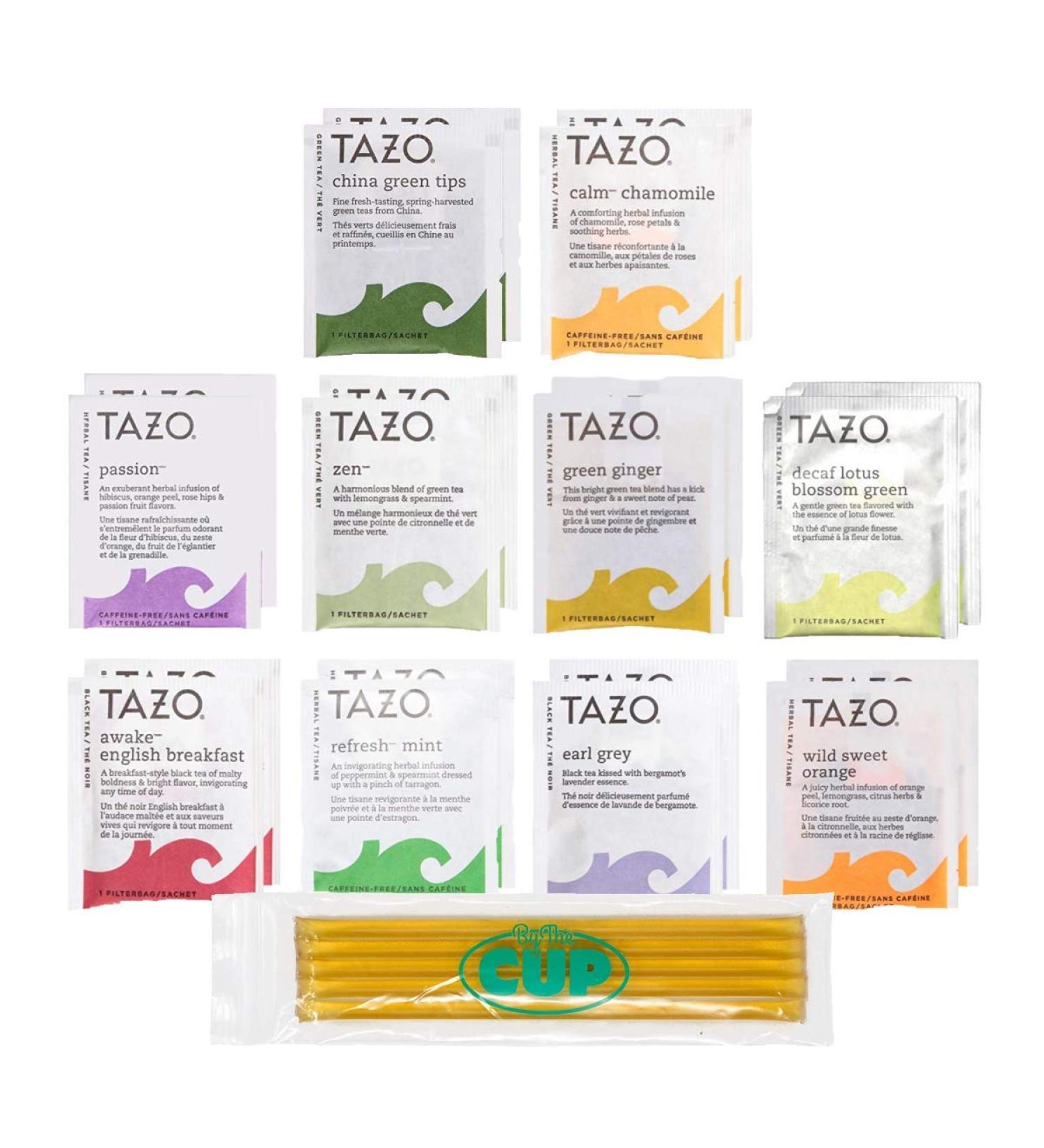 Tazo Tea Bags Sampler Gift Box - 20 Count Variety Pack of 10 Flavors with Honey Sticks by By The Cup - Buy Online on GoSupps.com