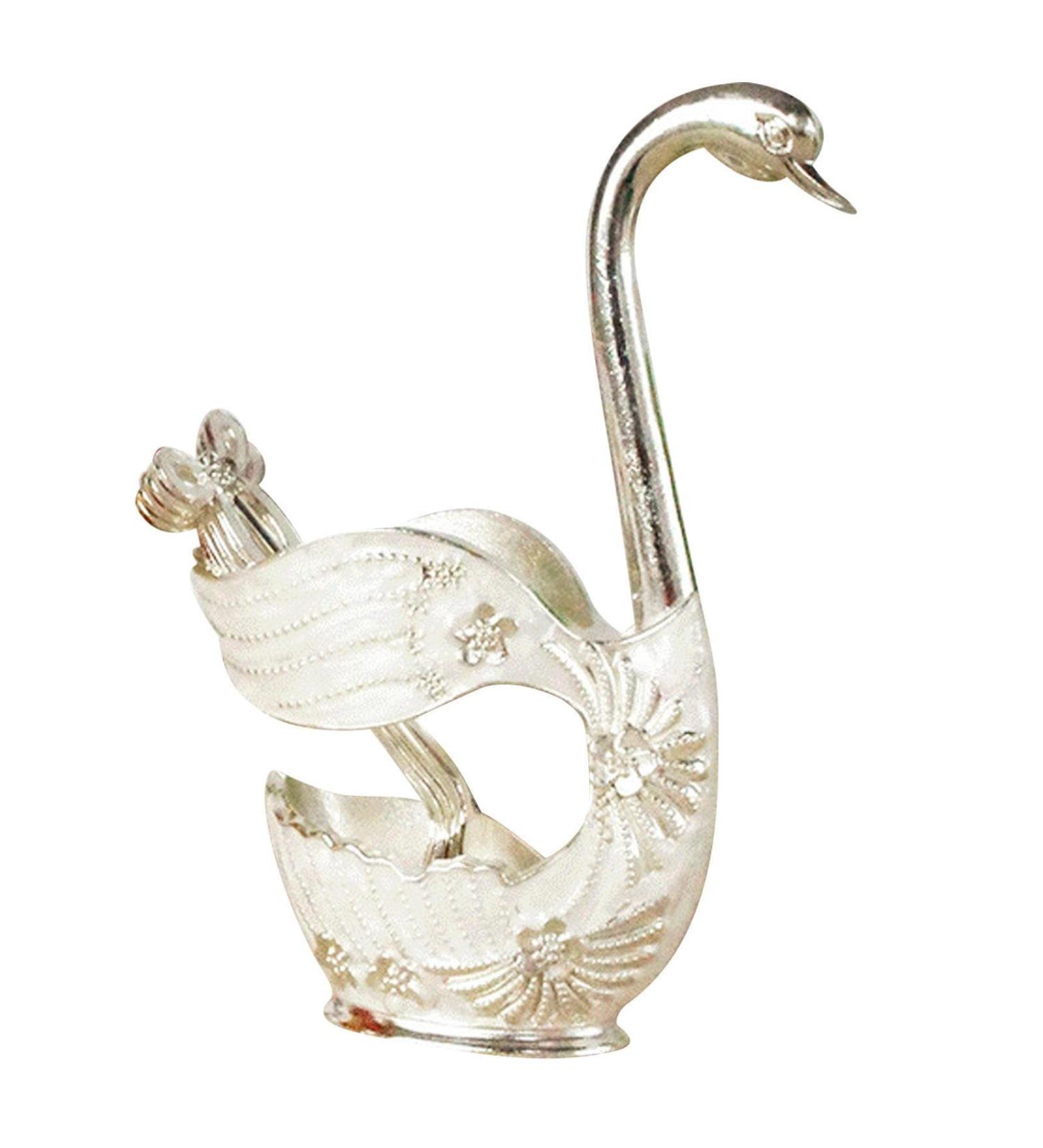 Elegant Silver Swan Fork & Spoon Holder Set - 7-Piece Metal Kitchen Storage Decorative Fruit Forks in Alloy - Buy Online on GoSupps.com