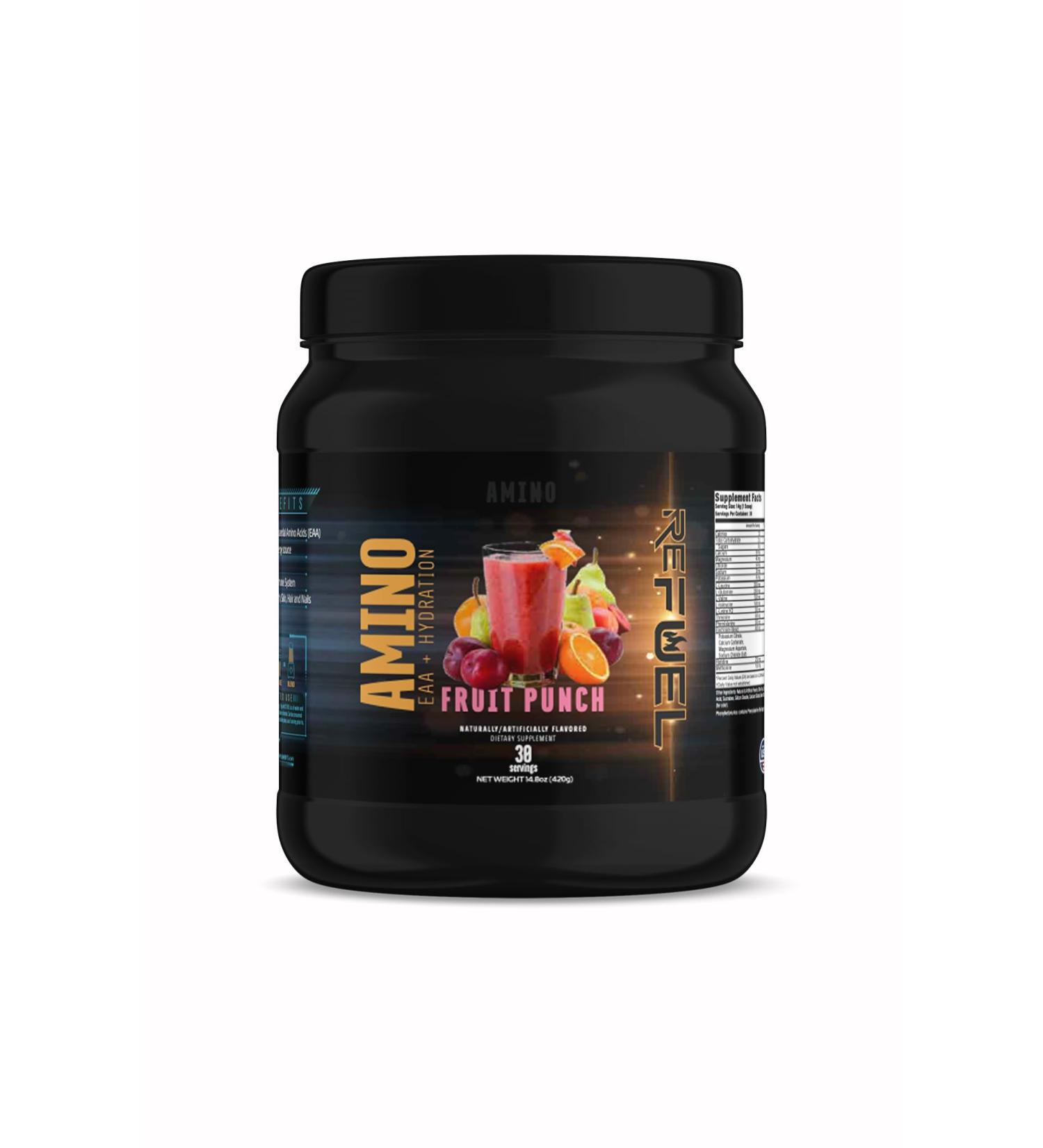 ReFUEL Amino EAA + Hydration Fruit Punch Flavor 30 Servings Essential Amino Acids with Electrolytes 14.8 oz - Buy Online on GoSupps.com