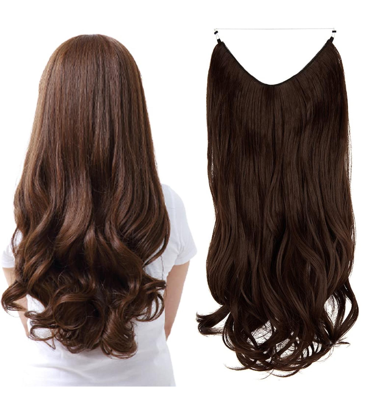 OMGREAT Halo Hair Extension: Invisible Wire One Piece Curly Wavy Synthetic Hair - 18 Medium Brown - Buy Online on GoSupps.com