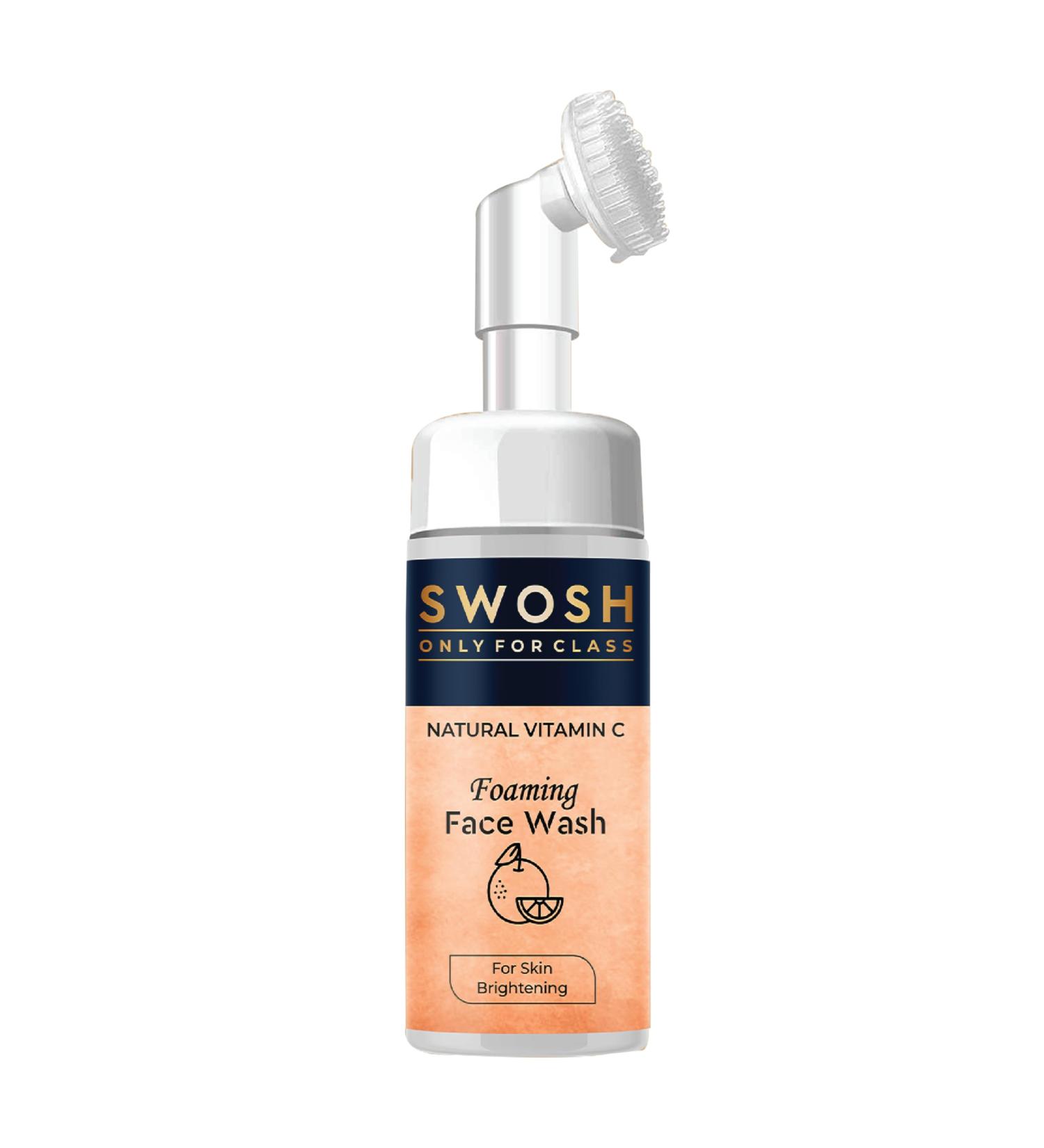 SWOSH Natural Foaming Face Wash with Exfoliating Silicone Brush - Deep Cleansing for Men & Women - 100 ml (3.38 fl oz) - International Shipping Available - Buy Online on GoSupps.com