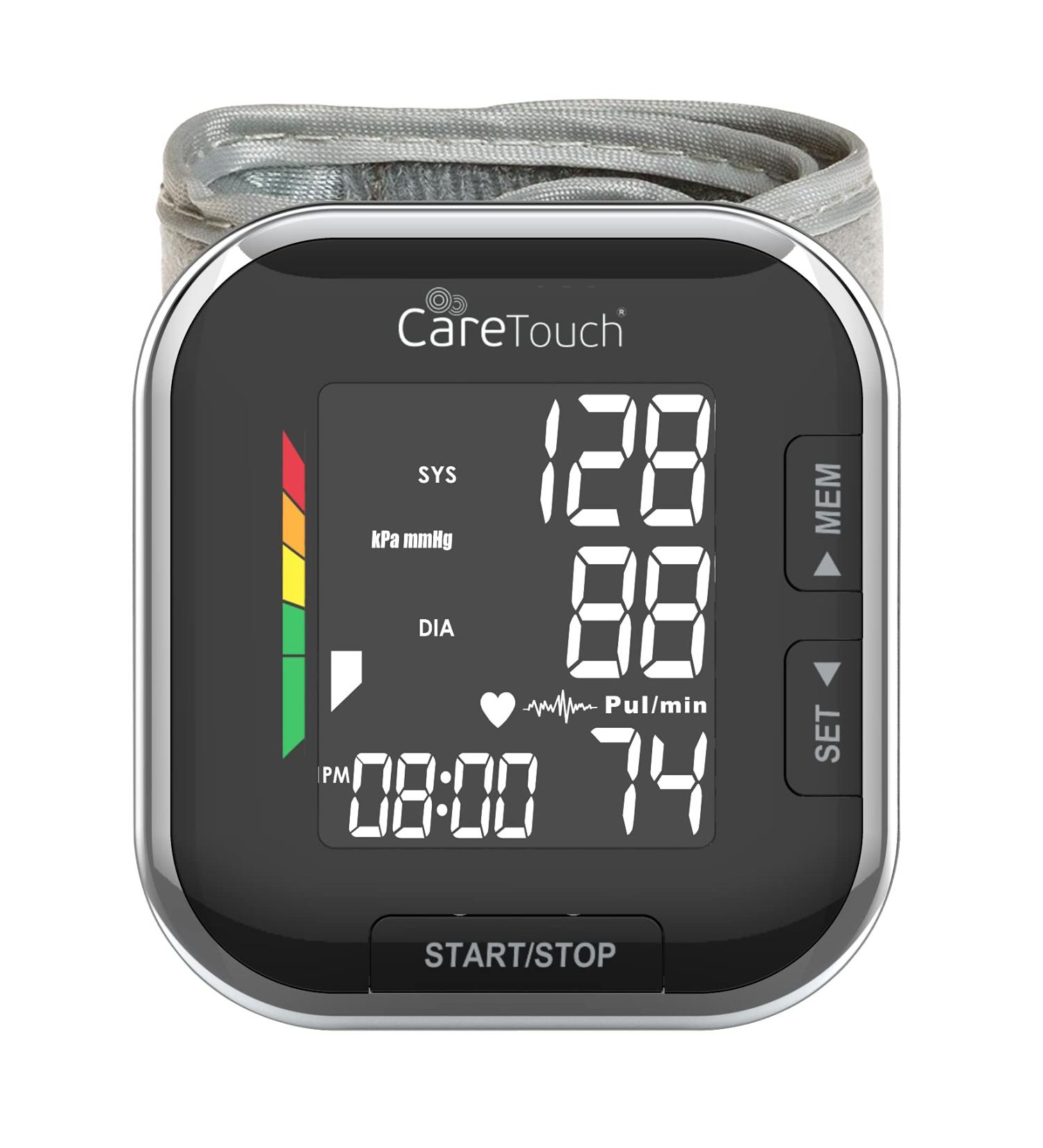 Care Touch Platinum Black Wrist Blood Pressure Monitor - Automatic BP Monitor with Adjustable Cuff and Irregular Heartbeat Indicator - Buy Online on GoSupps.com