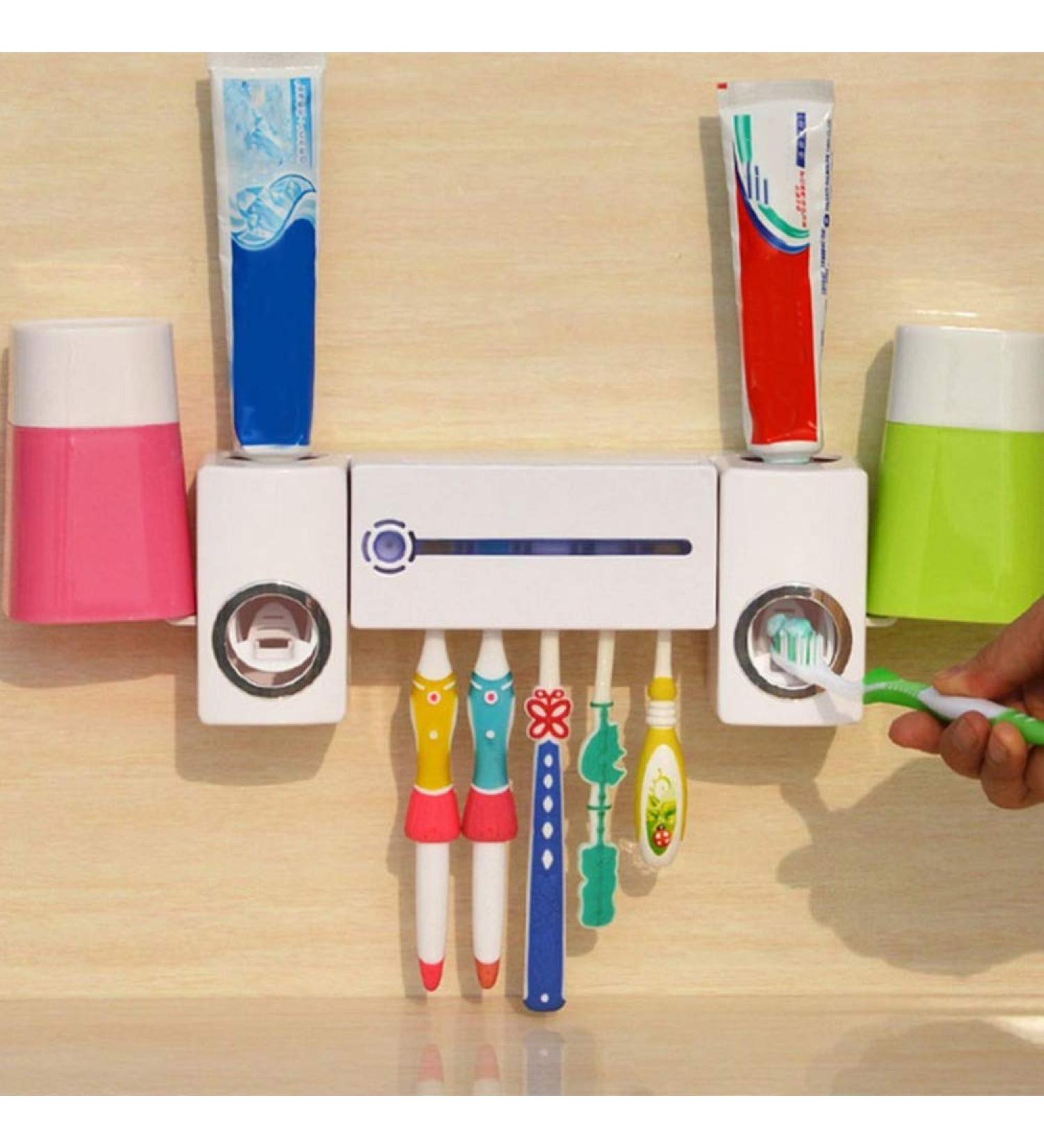 Qligha LED UV Light Toothbrush Holder & Sterilizer - Antibacterial Toothbrush Cleaner with 2 Cups for Bathroom Hygiene - Buy Online on GoSupps.com