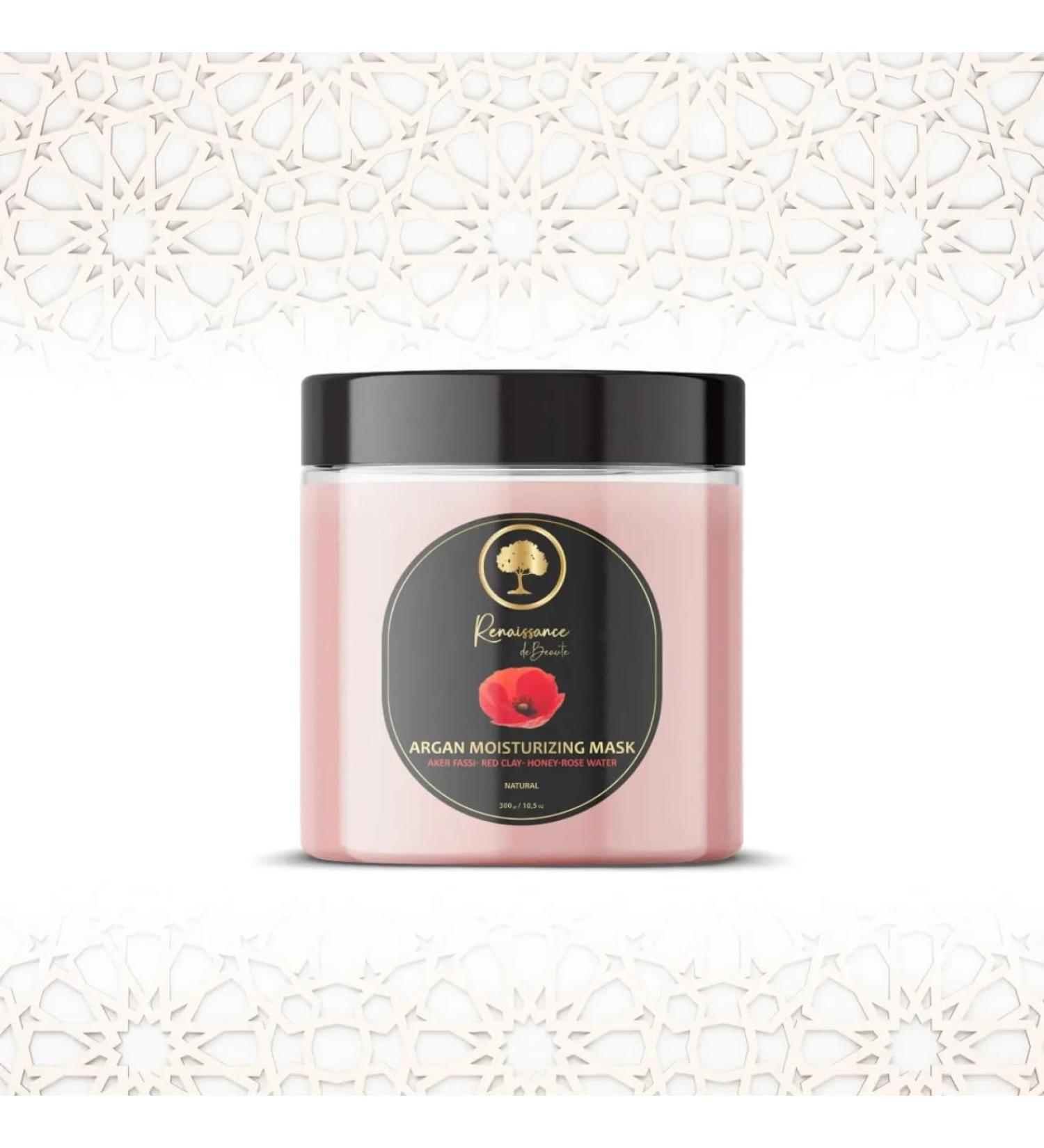 Moroccan Argan Moisturizing Mask - Nourishing Aker Fassi Red Clay Honey & Rose Water | Radiant Skin 10.5 Fl oz - Buy Online on GoSupps.com