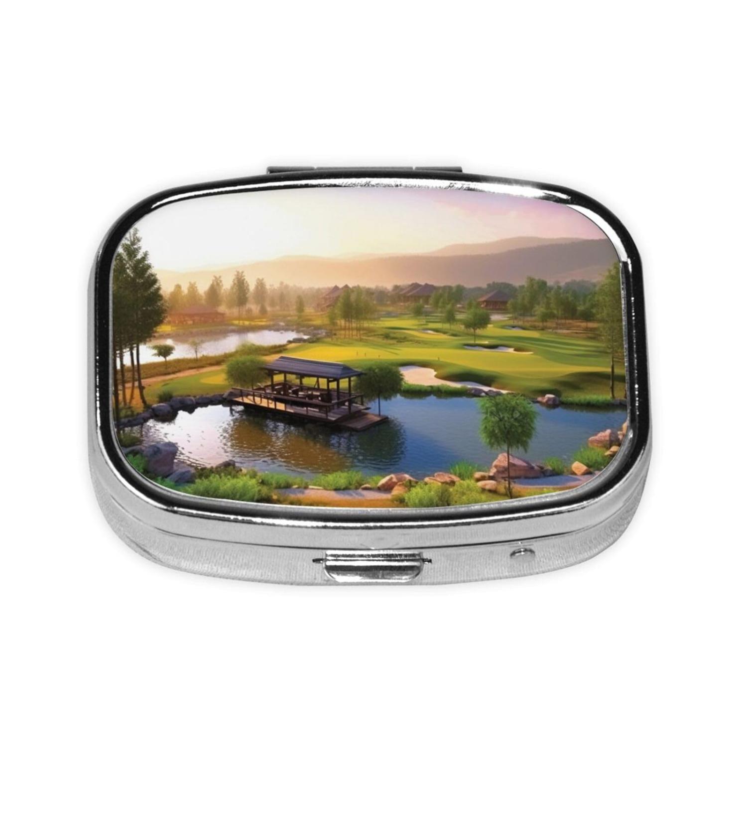 Golf Resort Park Printed Square Pill Box - Portable Travel Medicine Organizer for Effortless Health Management - Buy Online on GoSupps.com
