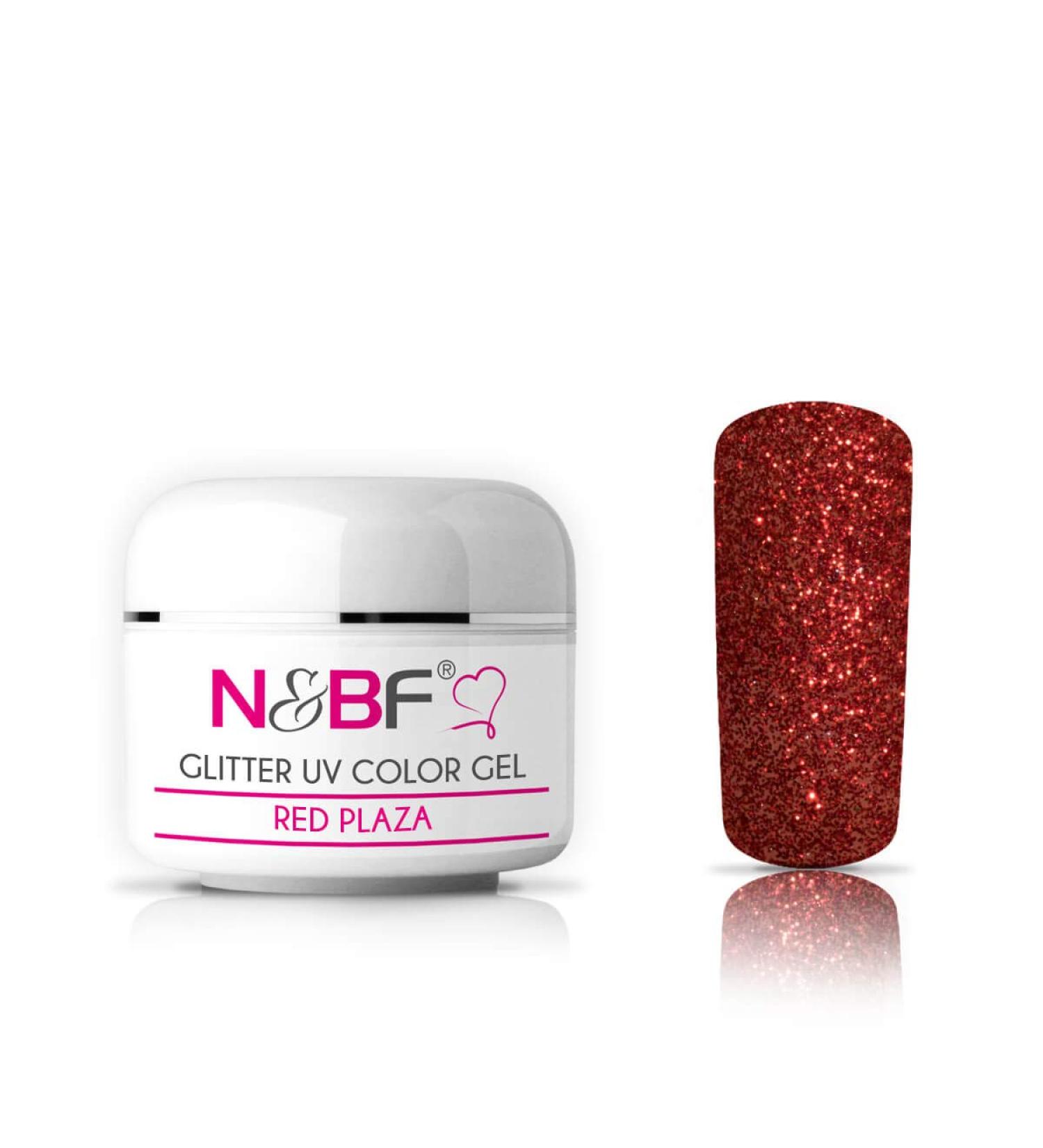 N&BF Glitter UV Gel 5ml - High-Viscosity Plaza Red | Acid-Free Self-Smoothing Glitter Color Gel | EU Made Shimmering Nail Art Solution - Buy Online on GoSupps.com