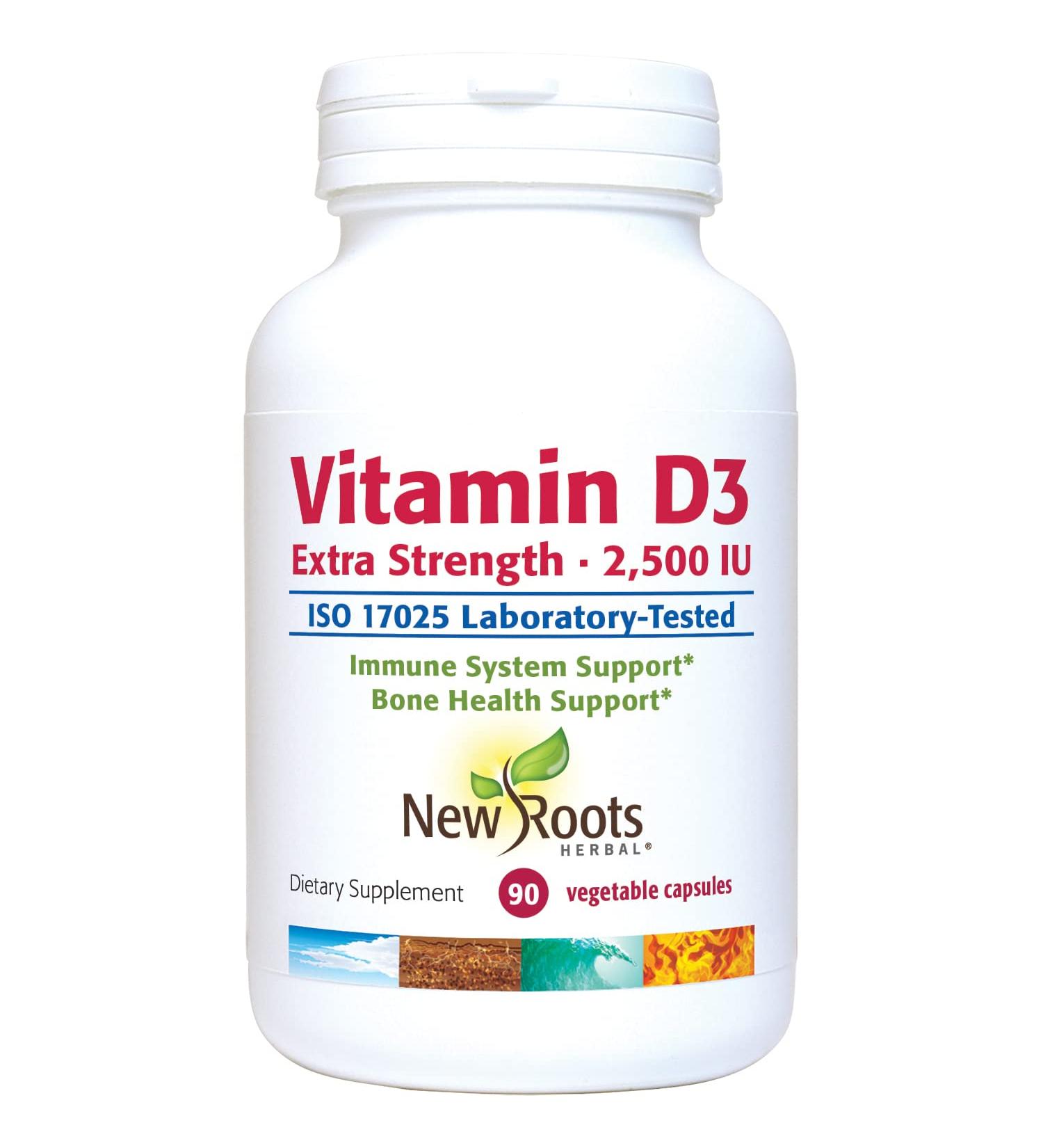 NEW ROOTS HERBAL Vitamin D3 2 500 IU (62.5 mcg) | Non-GMO & Gluten-Free (90 Veg Caps) - Buy Online on GoSupps.com
