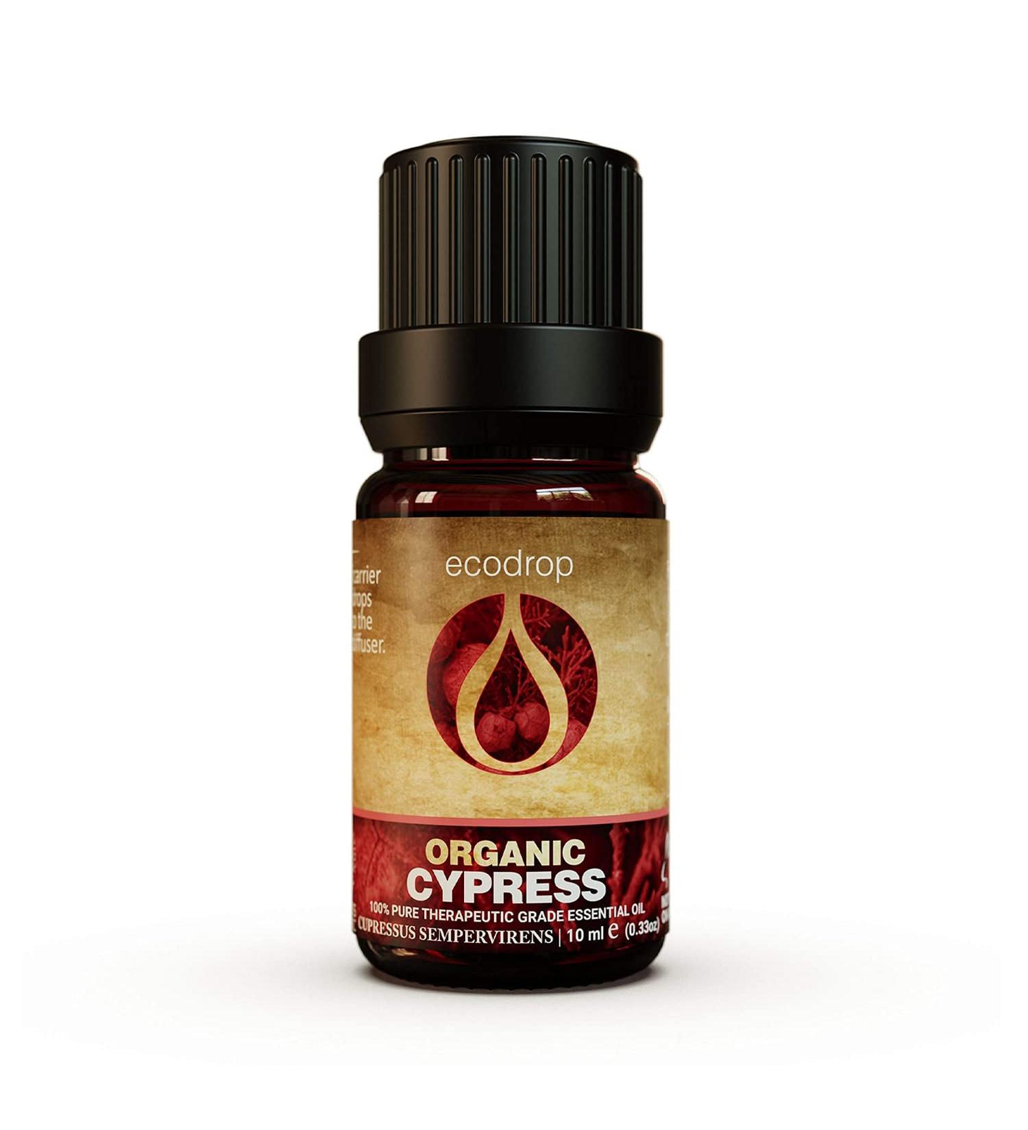 Ecodrop Pure Cypress Essential Oil 10ml - 100% Natural Therapeutic Grade Italian Cupressus Sempervirens Oil | Organic Aromatherapy Diffuser & Massage Oil for Emotional Well-Being & Skin Health - Buy Online on GoSupps.com