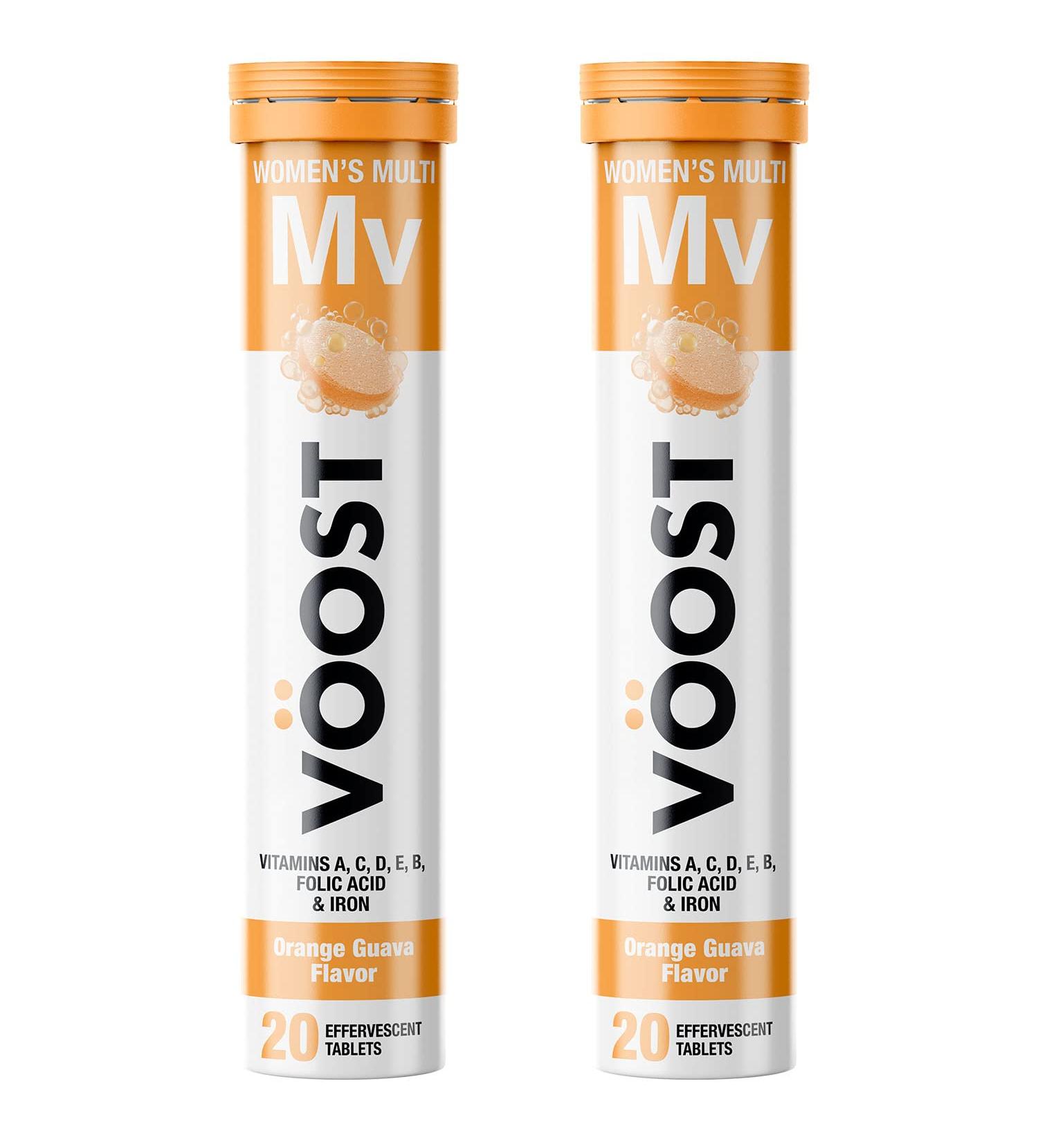 Voost Multivitamin for Women with Vitamin A C D E B Folic Acid and Iron Daily Women's Multivitamin Effervescent Supplement Low Calorie Vitamin Tablet Orange Guava Flavor 40 Count