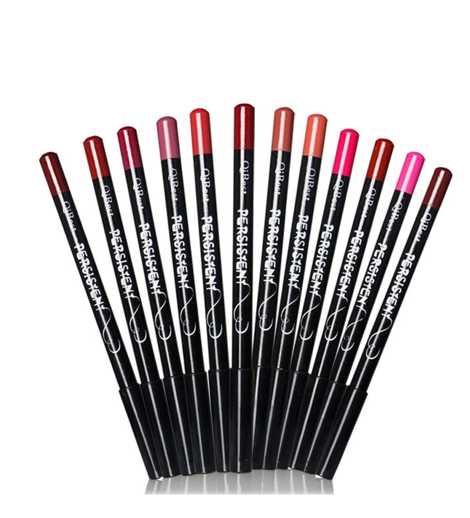 QiBest Waterproof 12 Colors Lip Liner Lipstick Pen - Genuine Makeup for Natural Look - Easy to Mix and Match - Fashion Black Rod Design - Buy Online on GoSupps.com
