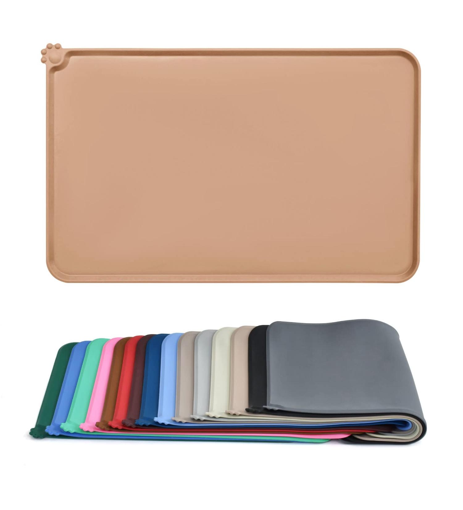 Audwud Silicone Waterproof Pet Feeding Mat - Anti-Slip Dog & Cat Bowl Mat (47x30 cm) - Apricot Color - Buy Online on GoSupps.com