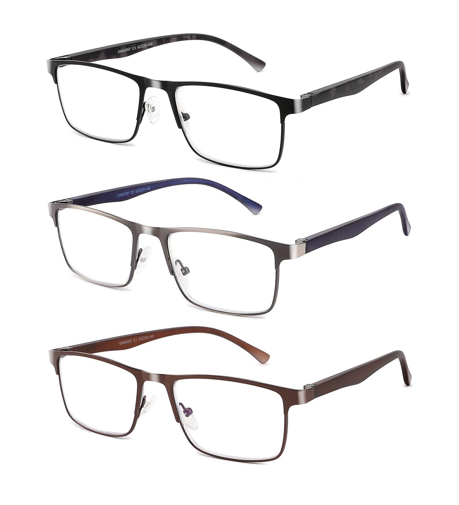 CRGATV 3-Pack Blue Light Filtering Reading Glasses for Men - Metal Readers Anti UV/Glare (+1.25 Magnification) - 3 Pack Mix Colors - Buy Online on GoSupps.com