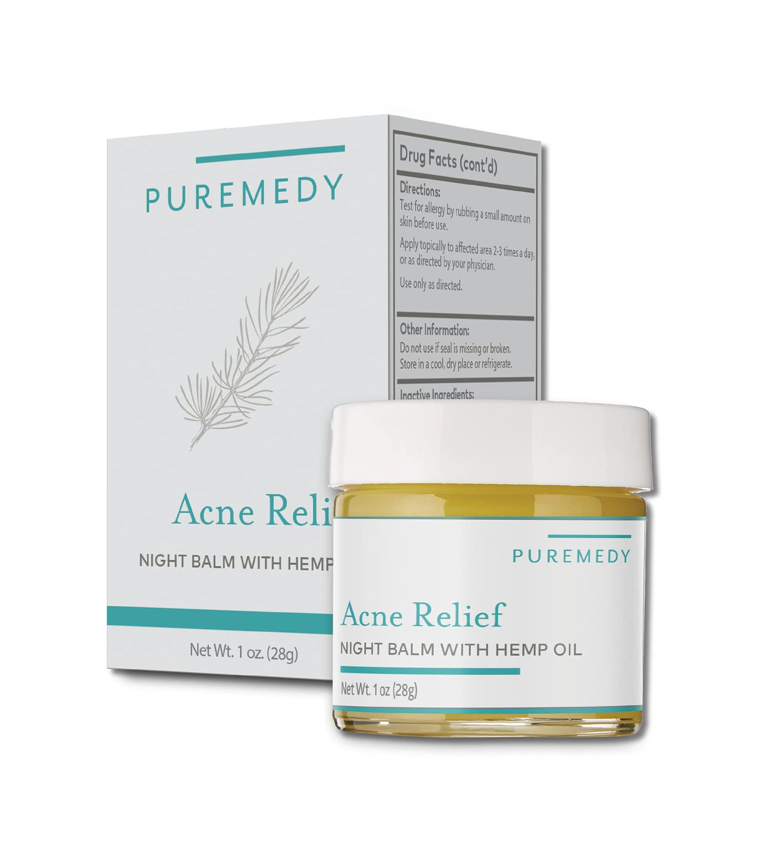 Puremedy Acne Relief Night Balm | All-Natural Homeopathic Salve with Hemp Oil for Clear Skin | 1 oz Jar - Buy Online on GoSupps.com