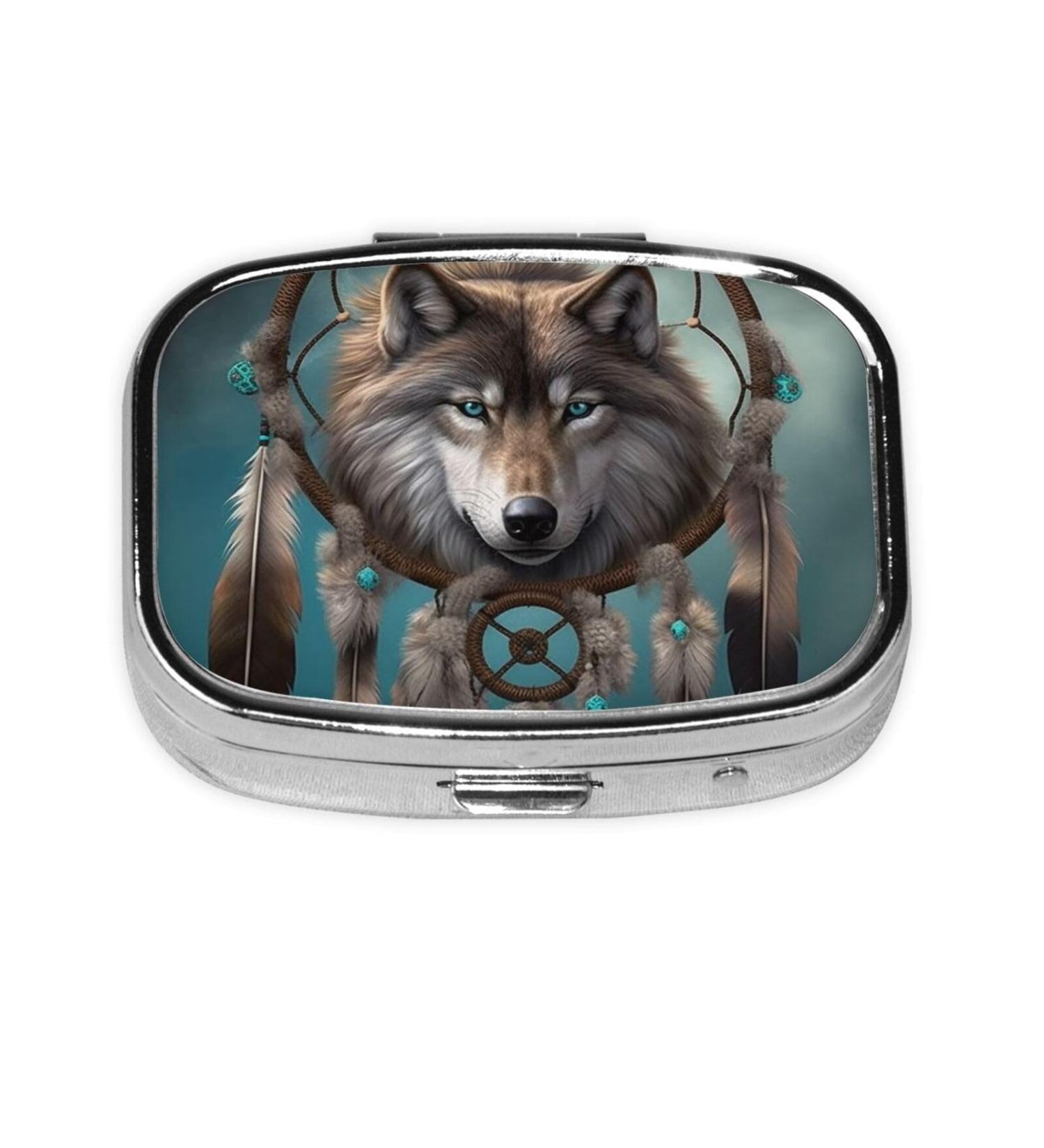 3D Wolf Dream Catcher Pill Box - Portable 3 Compartment Medicine Organizer for Vitamins & Medication | Cute Pocket & Purse Case - Buy Online on GoSupps.com