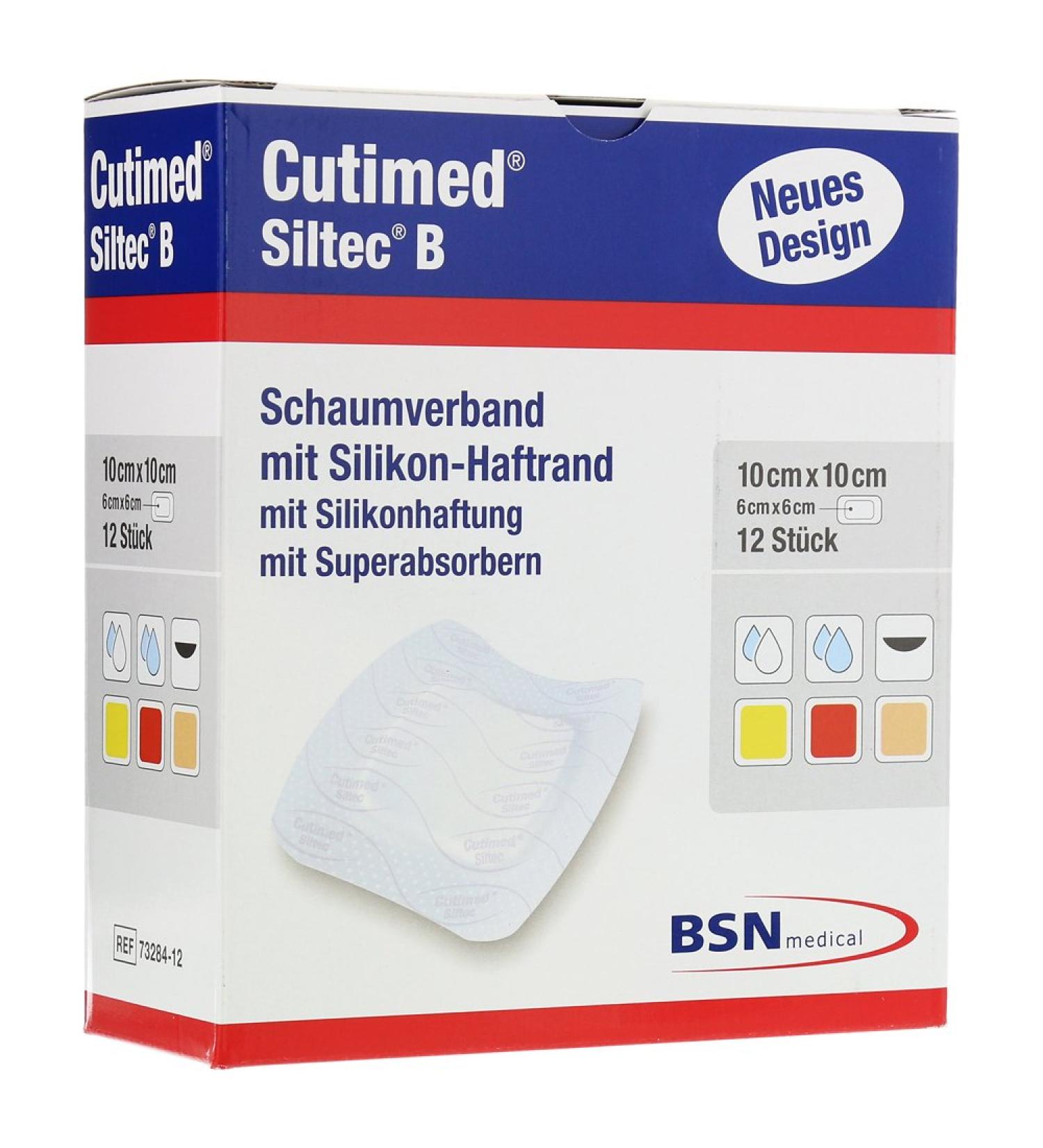 Cutimed Siltec B foam dressing 10 x 10 cm with adhesive