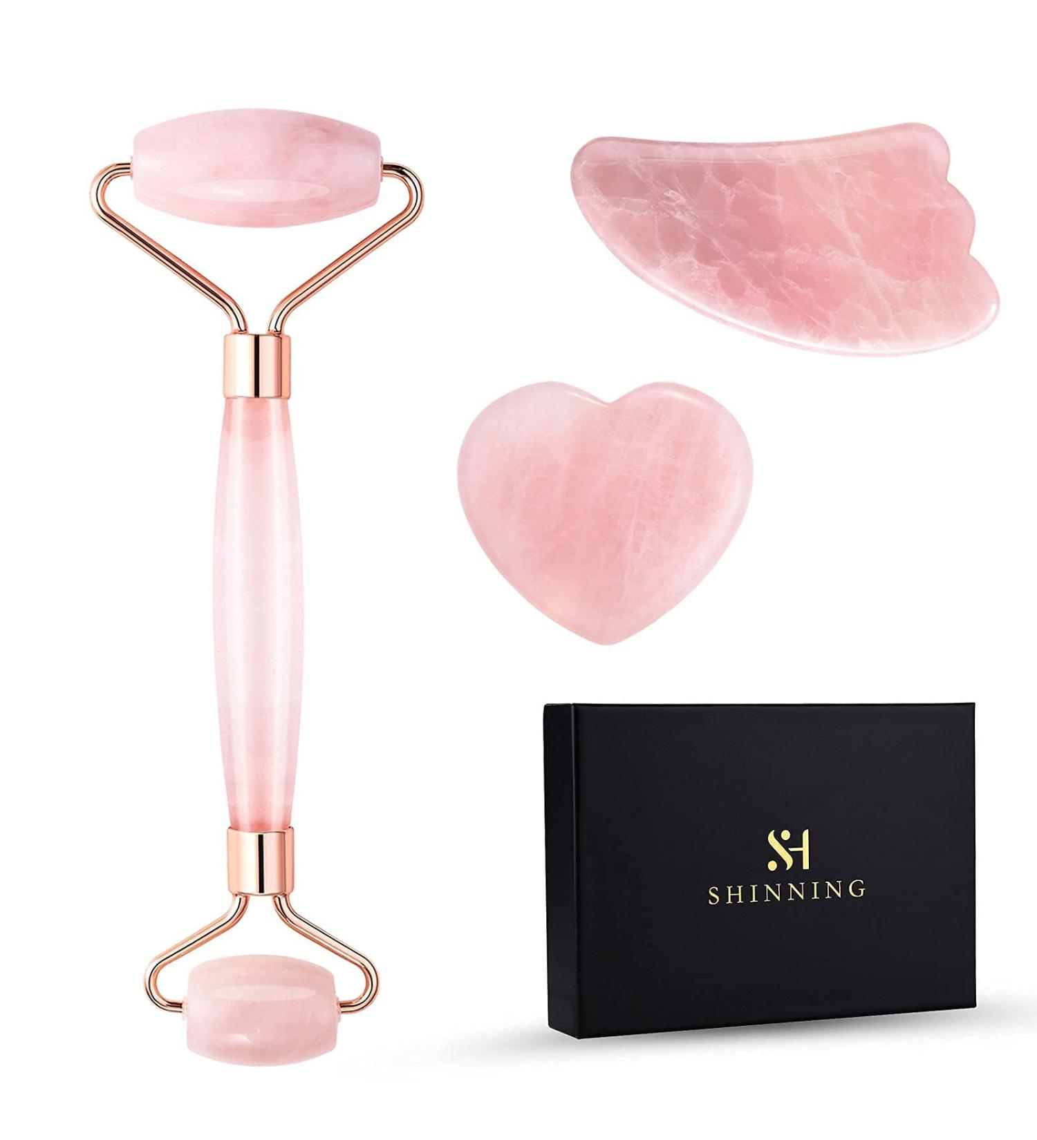 Jade Roller & Gua Sha Set - Anti-Aging Rose Quartz Massager for Face Eye & Neck - Natural Skincare Tools for Wrinkle Relief & Muscle Relaxation (Pink - Buy Online on GoSupps.com