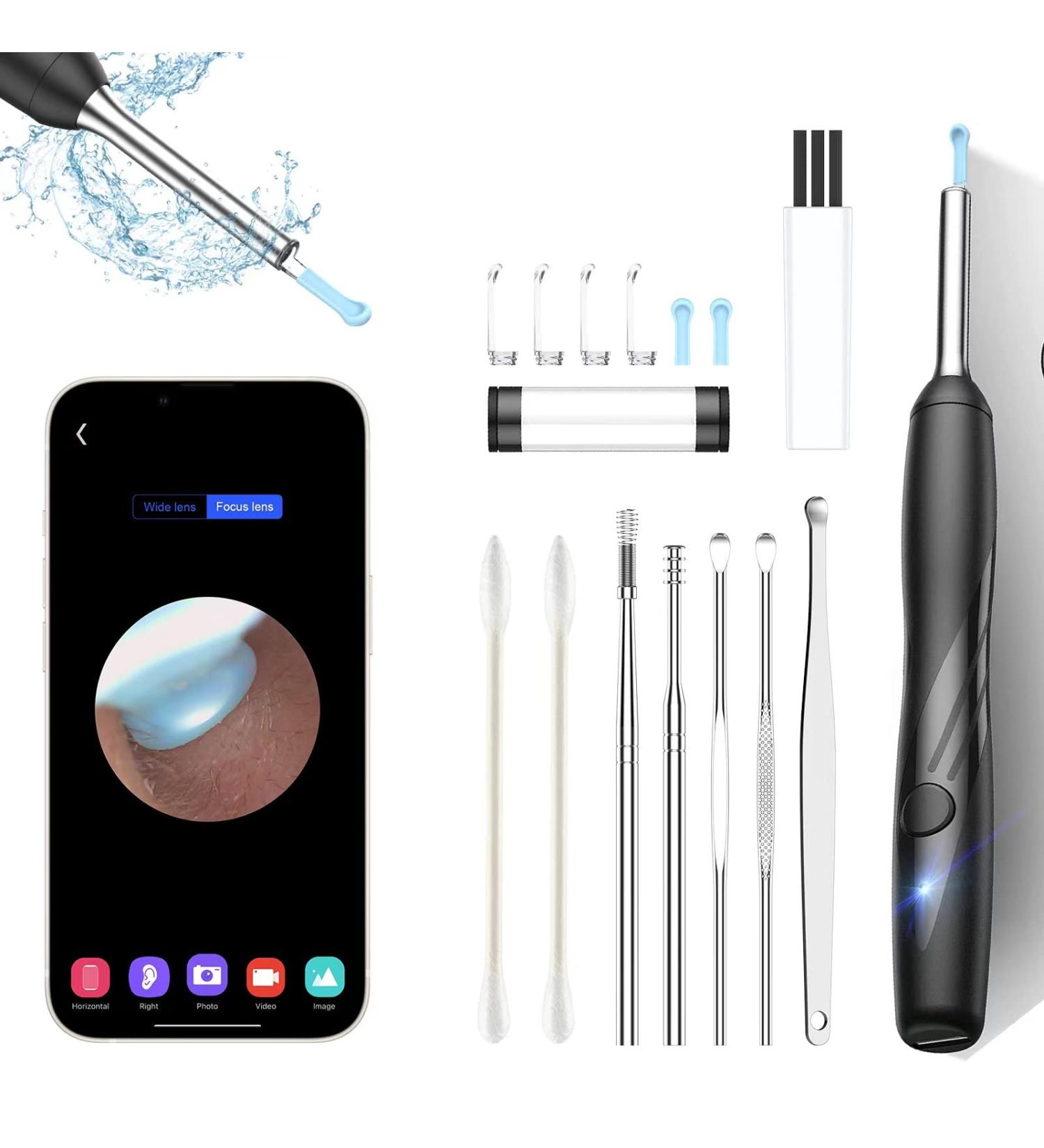 1080P FHD Ear Wax Removal Tool Camera with 6 LED Lights - Waterproof Endoscope for iPhone & Android - Ideal for Adult, Kids, and Pets - Black - Buy Online on GoSupps.com