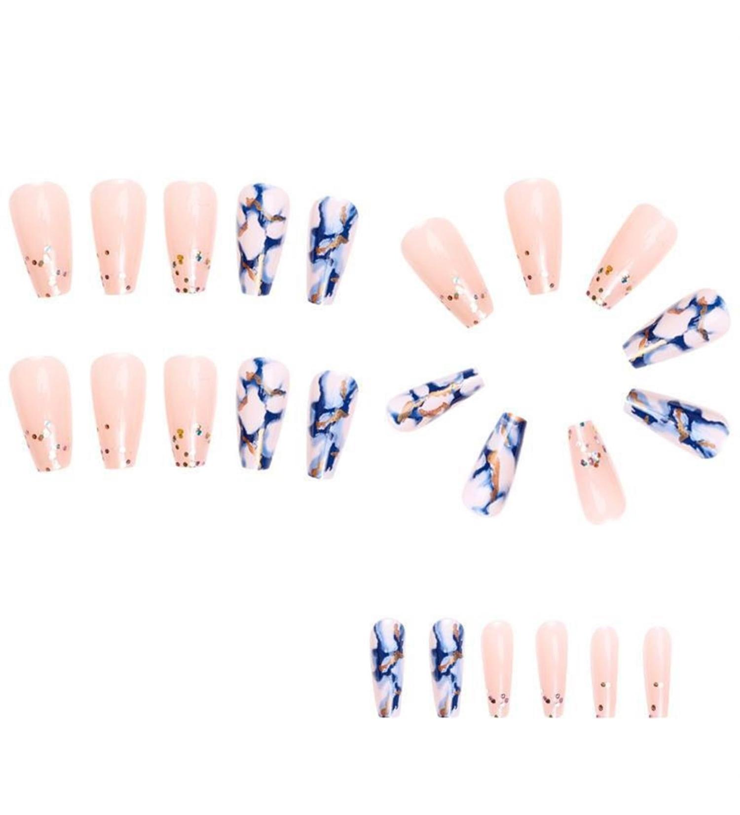 Nail art pieces flash blue marble medium wear nails nail stickers false nails nail art INS style wear nails 1 count (Pack of 1) - Buy Online on GoSupps.com