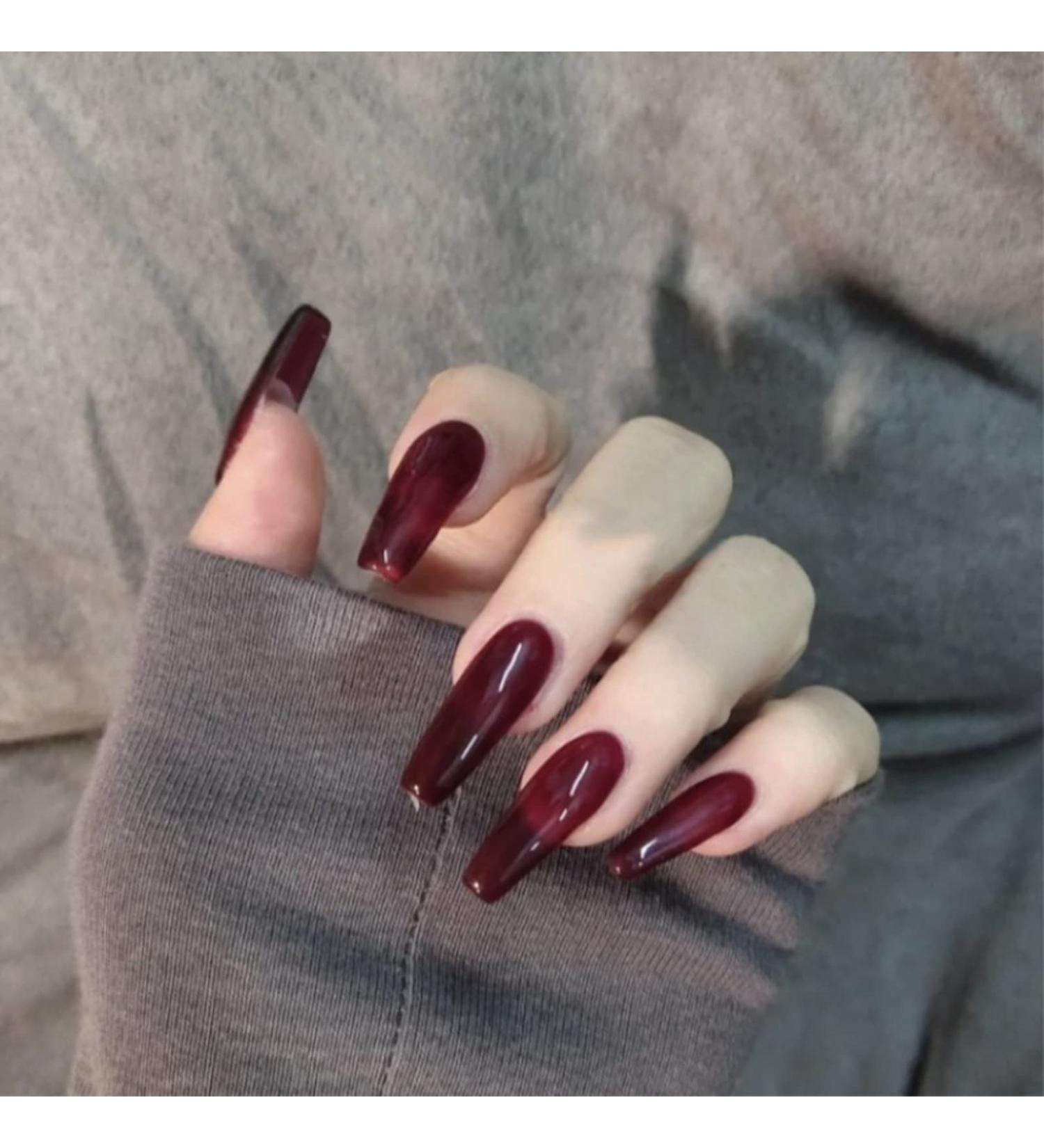3pcs set of short T wine red fake nail patches wearing finished nail patches 24 pieces Fake Nail - Buy Online on GoSupps.com