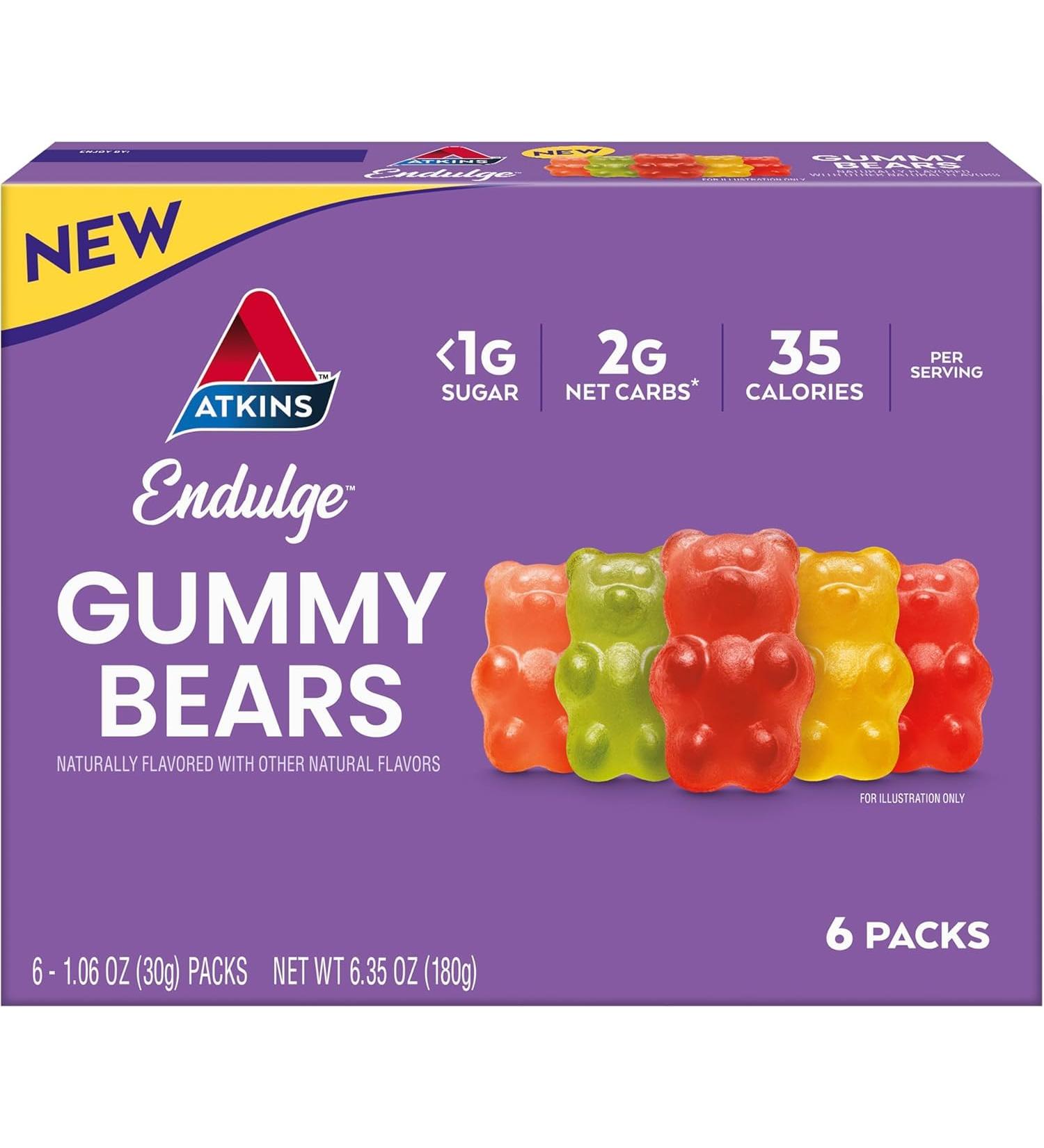 Atkiins Endulge Gummy Bears Low Sugar Low Carb 35 Calorie Treats Keto Candy 6 Count (180g) - Buy Online on GoSupps.com
