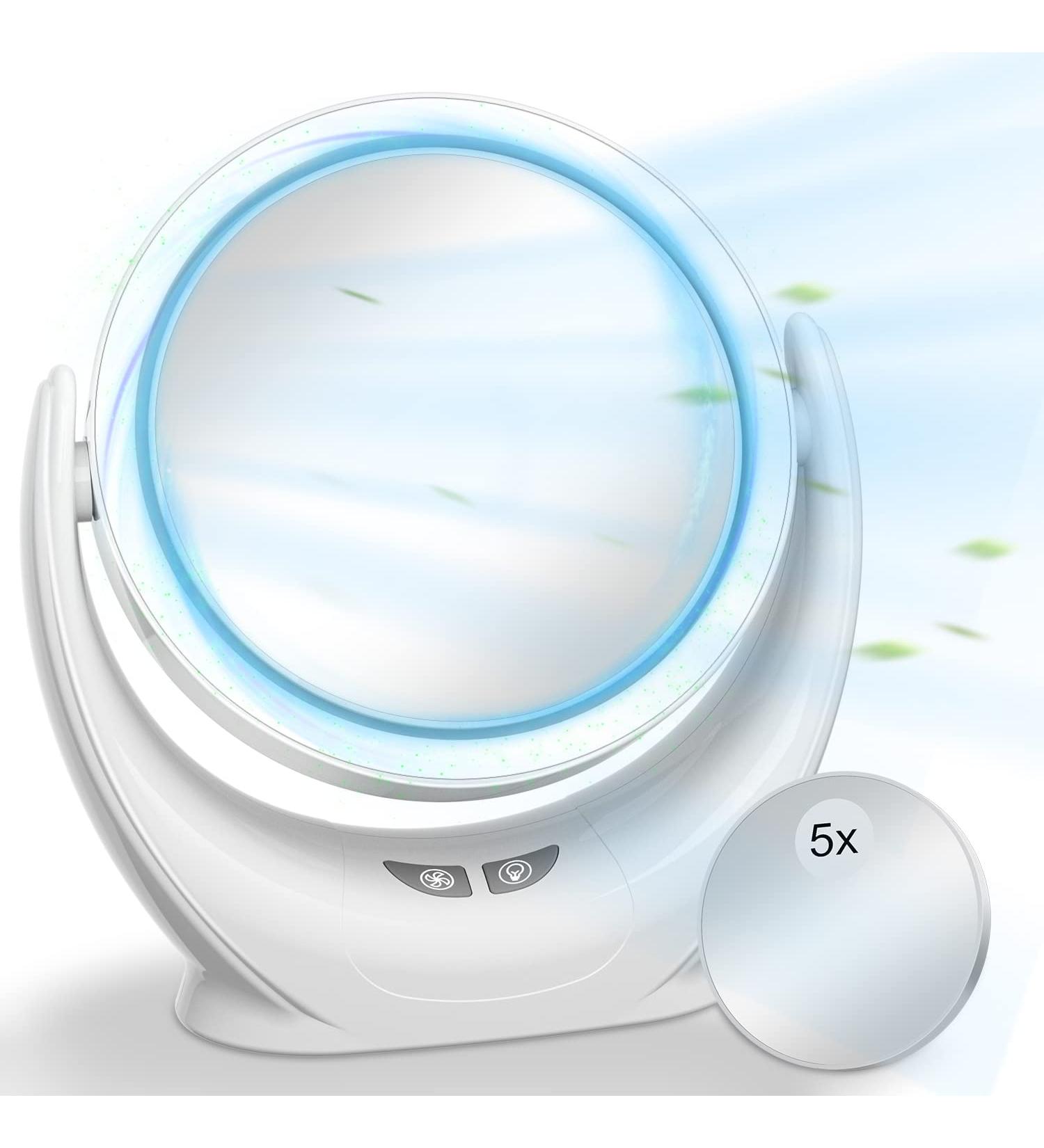 Lighted Makeup Mirror with Fan | 1X/5X Magnifying Vanity Mirror | 30 LED Lights, 3 Lighting Modes | Portable Travel Cosmetic Mirror - Buy Online on GoSupps.com