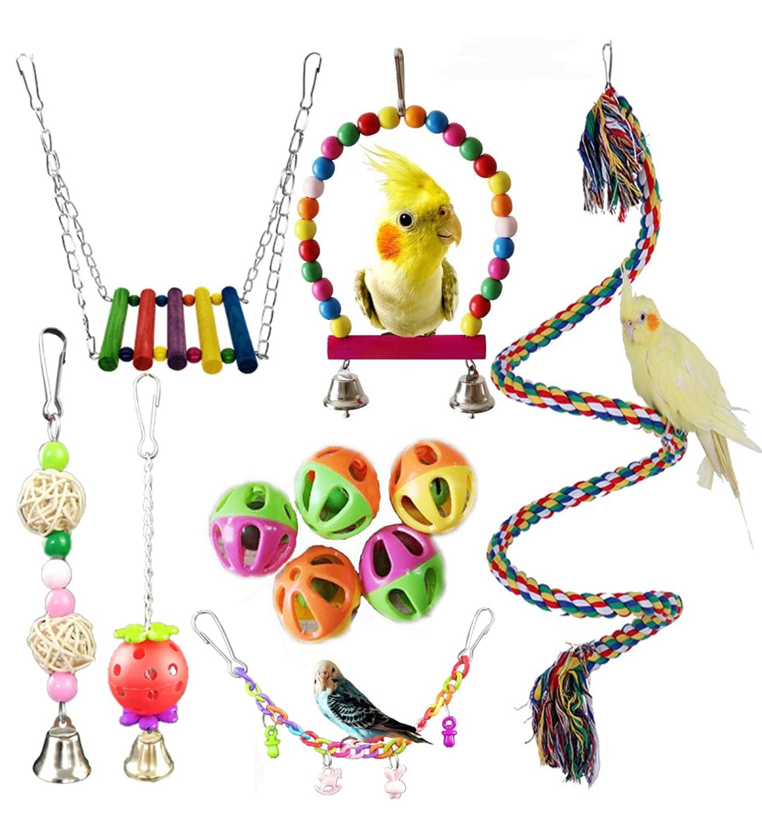 11 Pack Bird Toys Parrot Chewing Toys Parrots Cage Toys Parakeet Parrot Swing Chewing Hanging Toys Bird Cage Toys for Small Parrots Macaws Parakeets Conures Cockatiel Budgie and Love Birds - Buy Online on GoSupps.com