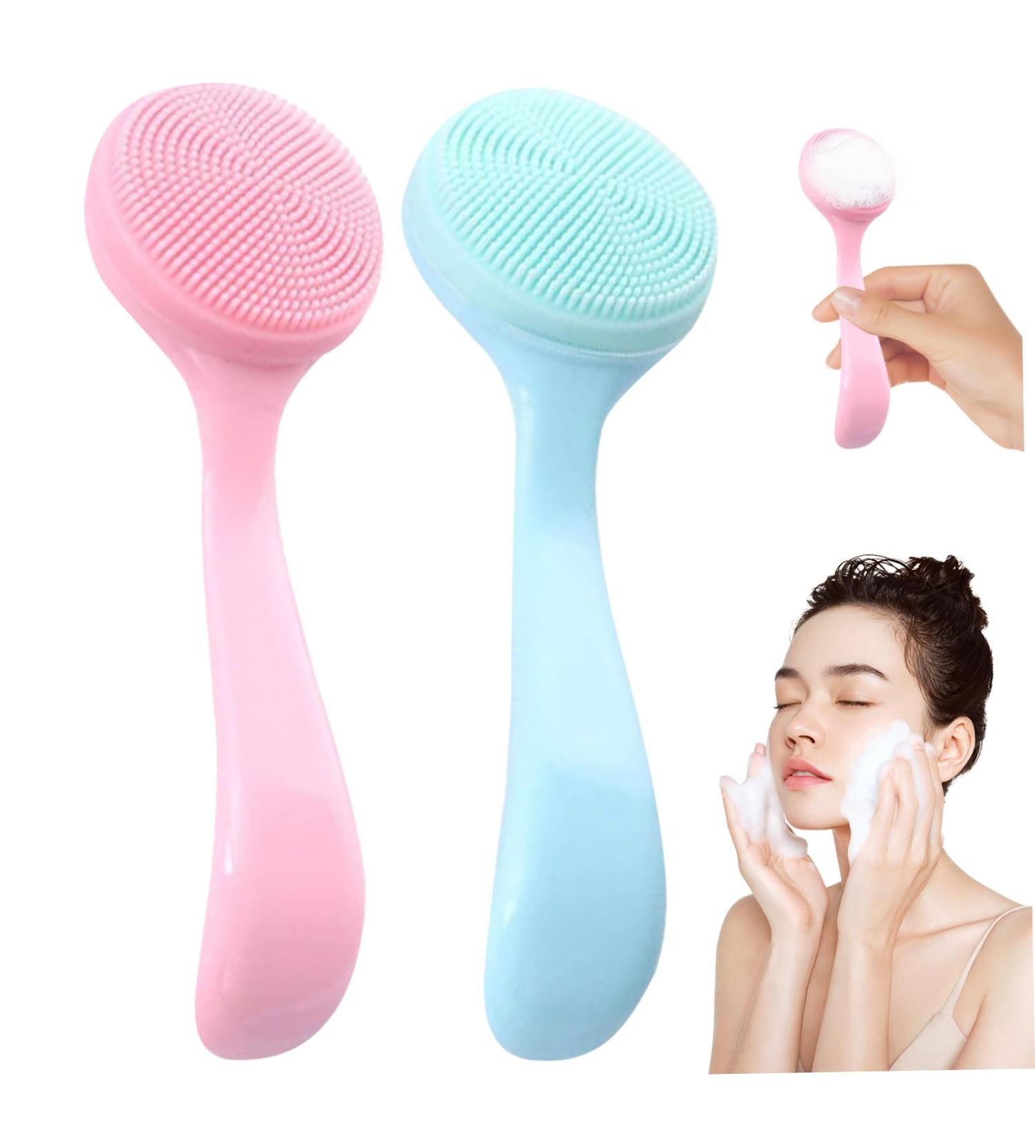 Silicone Face Scrubber 2PCS Manual Facial Cleansing Brush with Handle Deep Cleaning Gentle Exfoliating Face Exfoliator Brush Silicone Face Scrubber - Buy Online on GoSupps.com